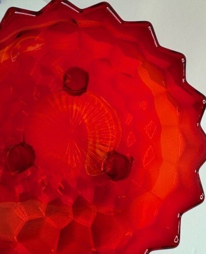 Vintage Fostoria American Ruby Red Bon Bon Dish - Cube Pattern