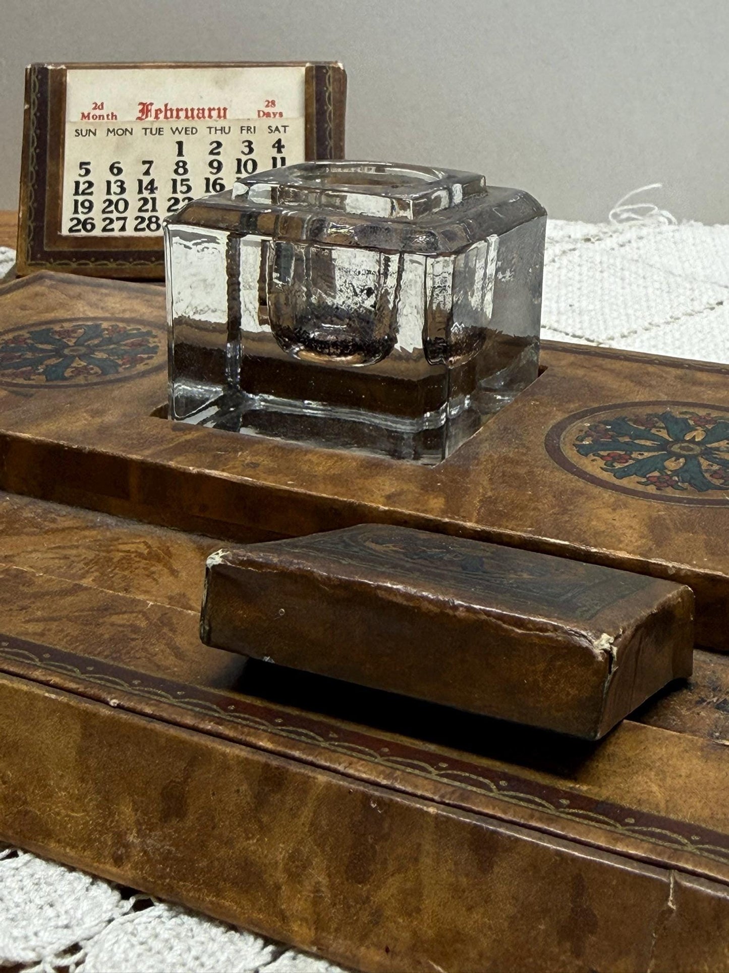 A. L. Reed Perpetual Calendar, Ink Well, and Pen Rest Desk Set