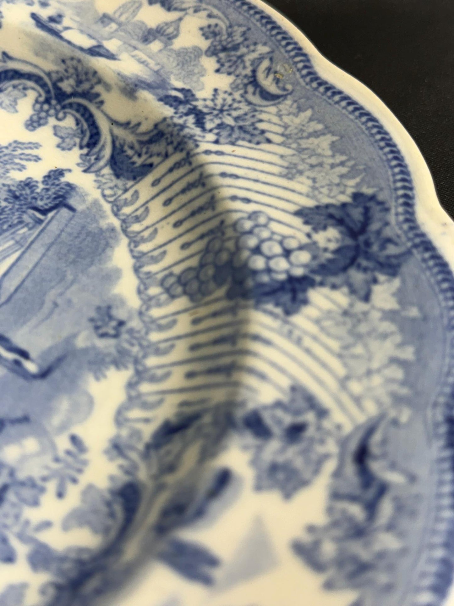 Blue and White Transferware Plate featuring "Tombs near Etaya on the Jumna River."