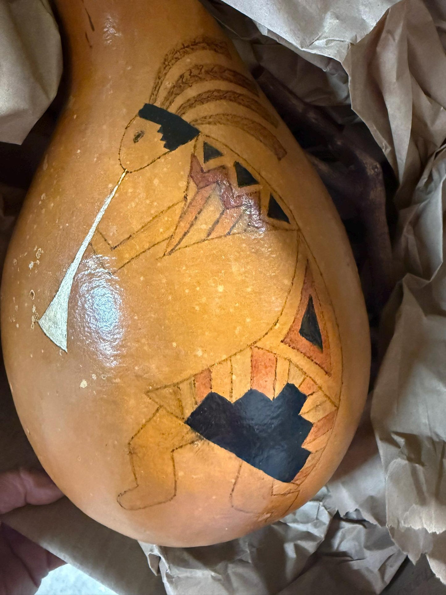 Hand-Painted Gourd Jug featuring a Southwest-Style Musician