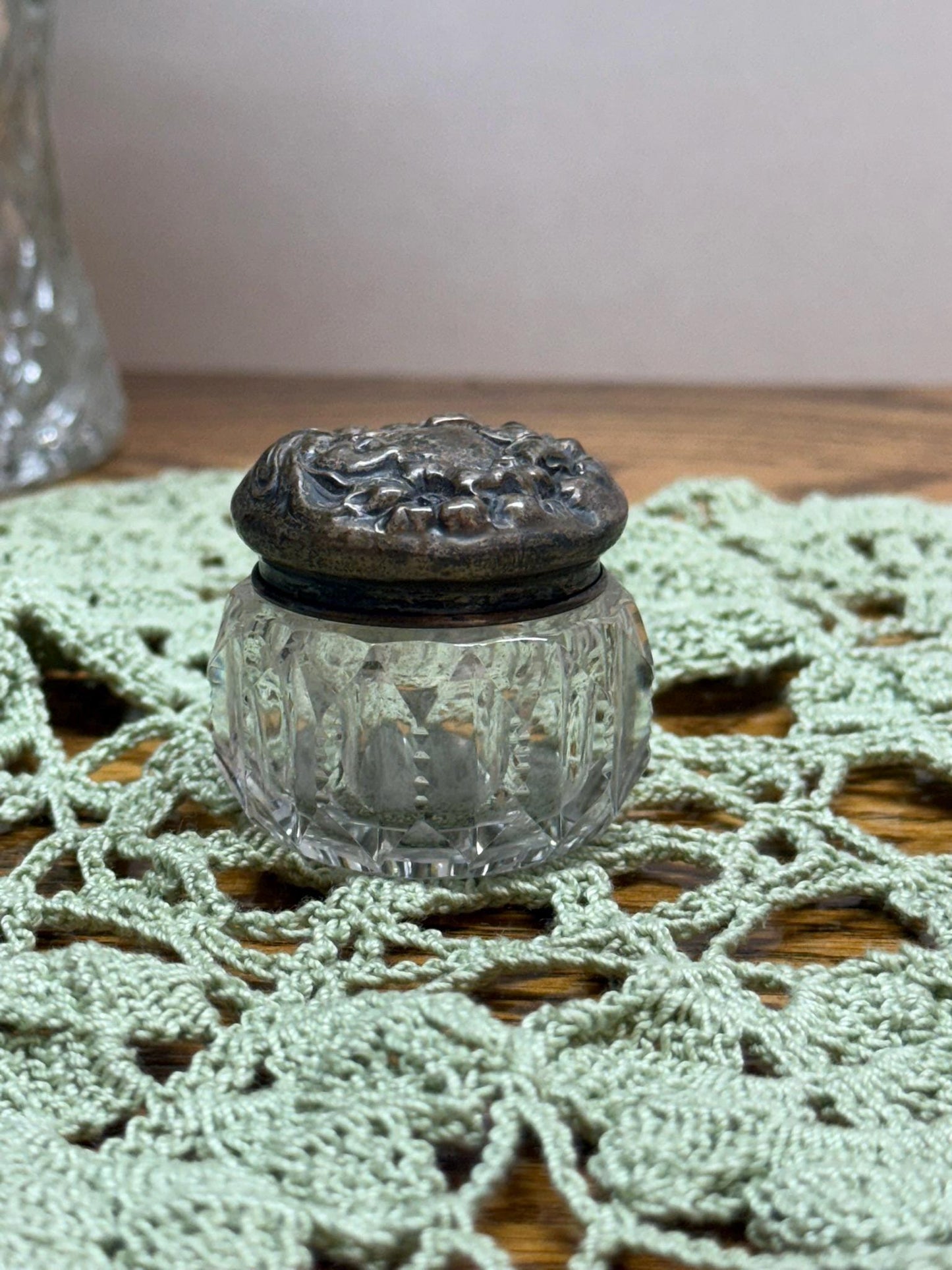 Art Nouveau Sterling Silver Repousse Vanity Jar