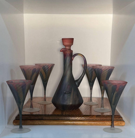 Vintage Amisco Art Glass Decanter Set: Art Nouveau Deco Style