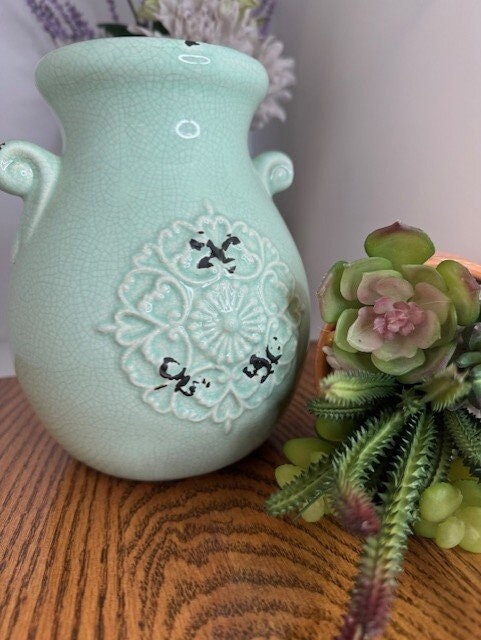 1970s Orejon Turquoise Flower Vase: Mid-Century Pottery