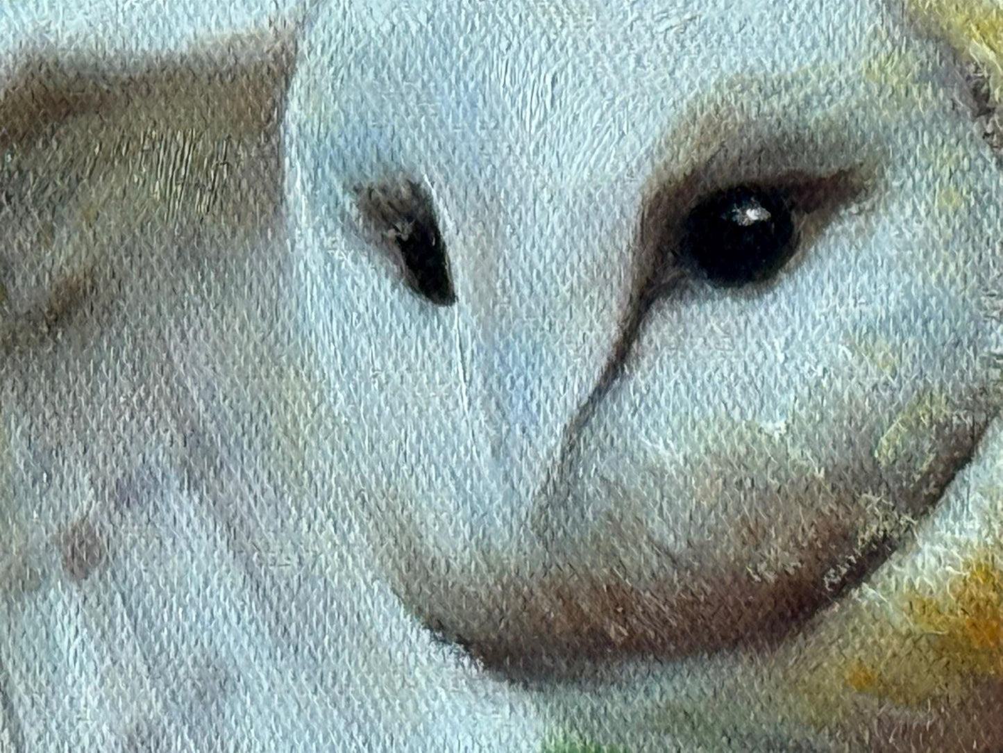 Barn Owl in Flight - oil on canvas in rustic wood frame