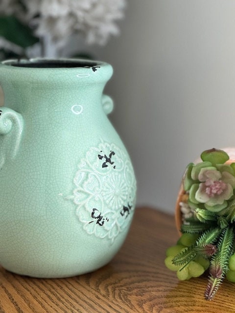 1970s Orejon Turquoise Flower Vase: Mid-Century Pottery