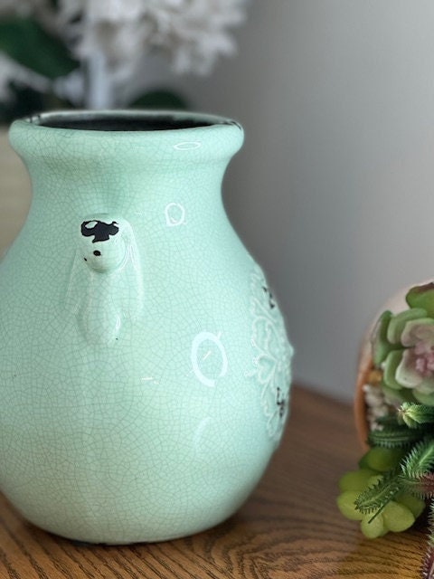 1970s Orejon Turquoise Flower Vase: Mid-Century Pottery