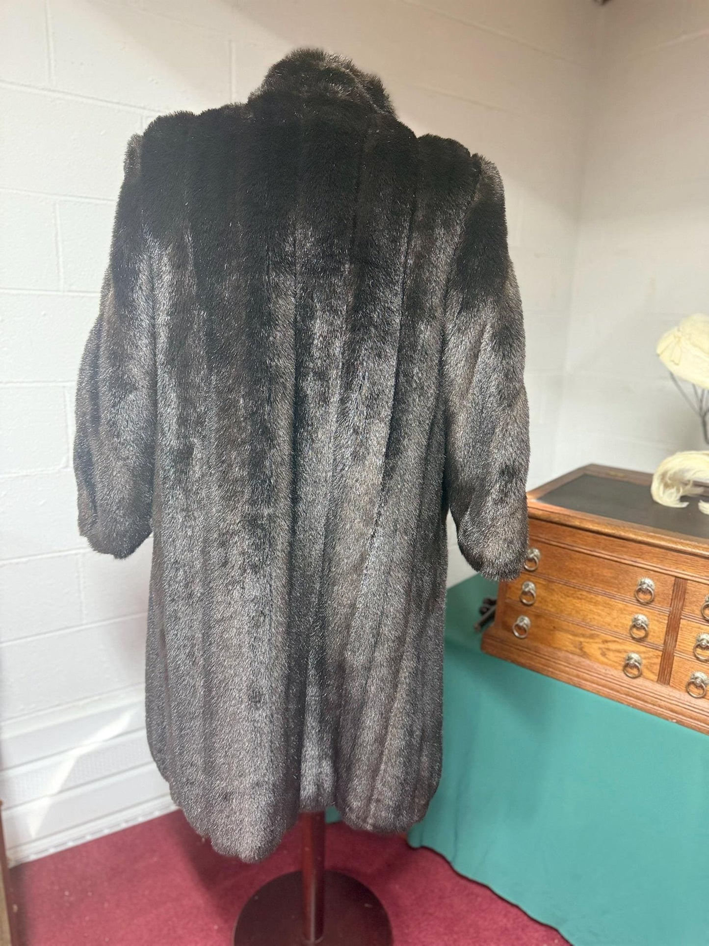 Vintage Dark Brown Faux Fur Longline Style Coat