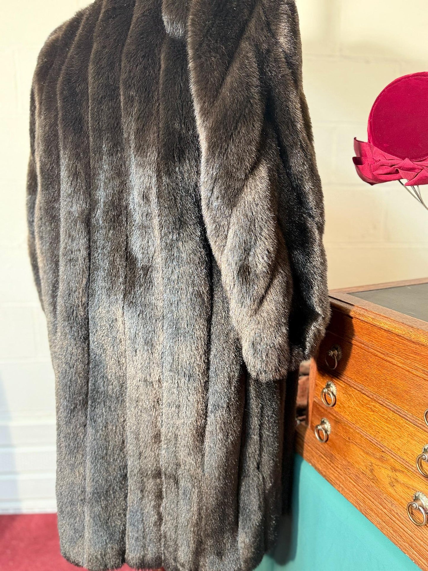Vintage Dark Brown Faux Fur Longline Style Coat