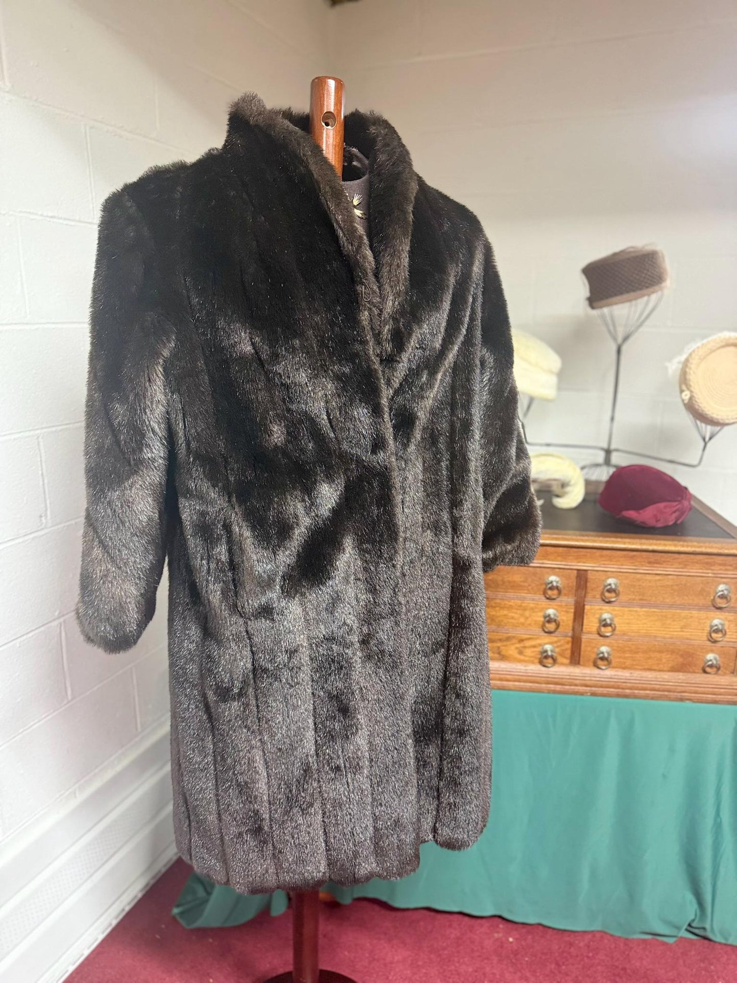 Vintage Dark Brown Faux Fur Longline Style Coat