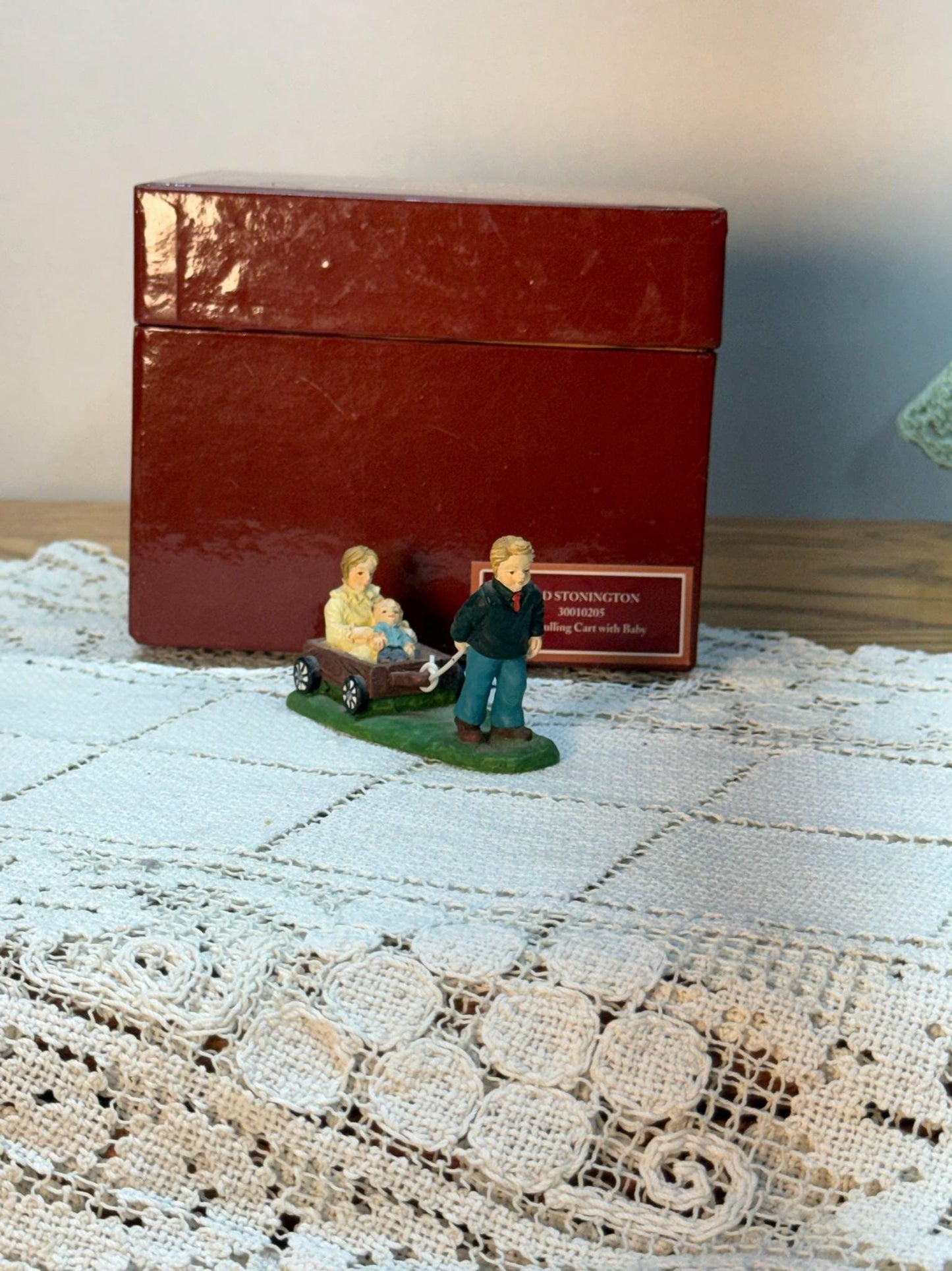 Lang & Wise Folk Art Villages of Old Stonington Man Pulling Cart with Baby Figurine