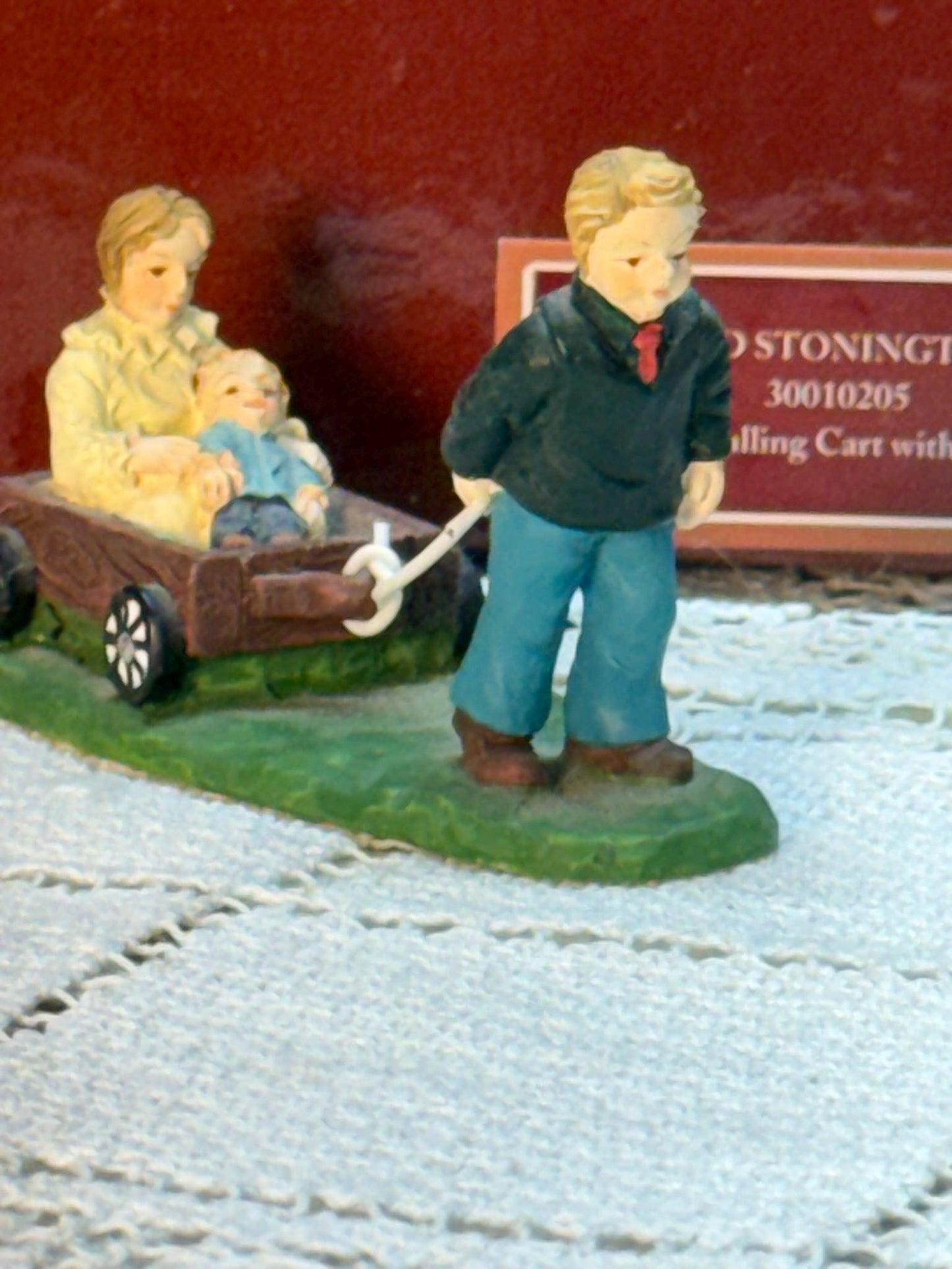 Lang & Wise Folk Art Villages of Old Stonington Man Pulling Cart with Baby Figurine