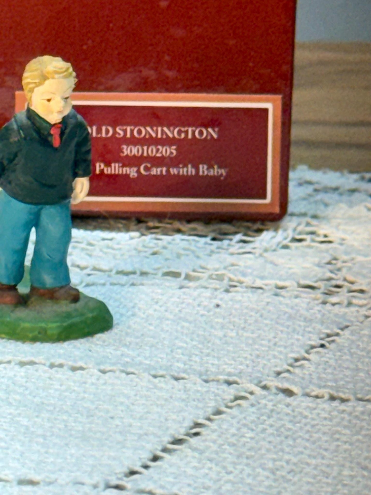 Lang & Wise Folk Art Villages of Old Stonington Man Pulling Cart with Baby Figurine