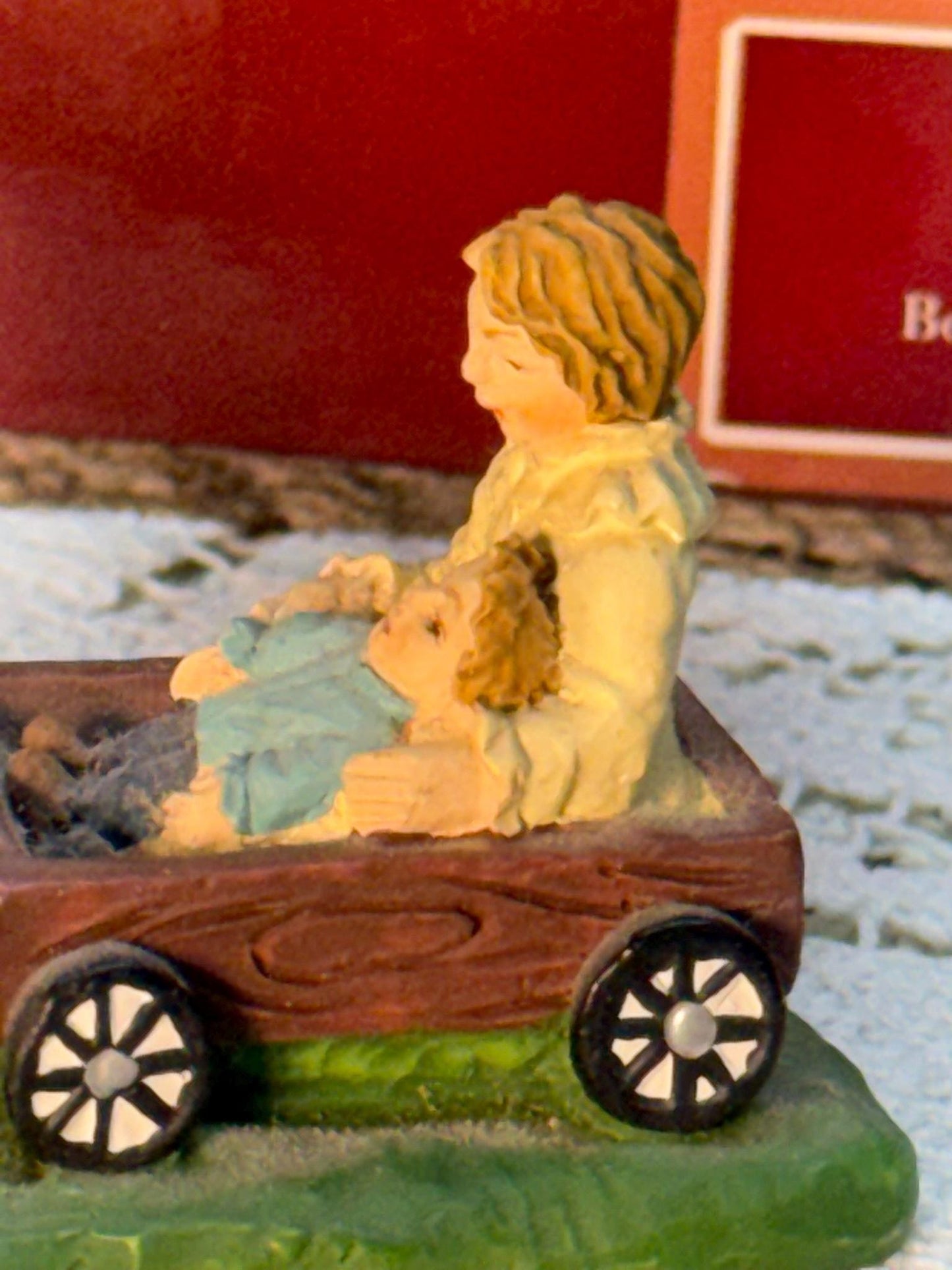 Lang & Wise Folk Art Villages of Old Stonington Man Pulling Cart with Baby Figurine
