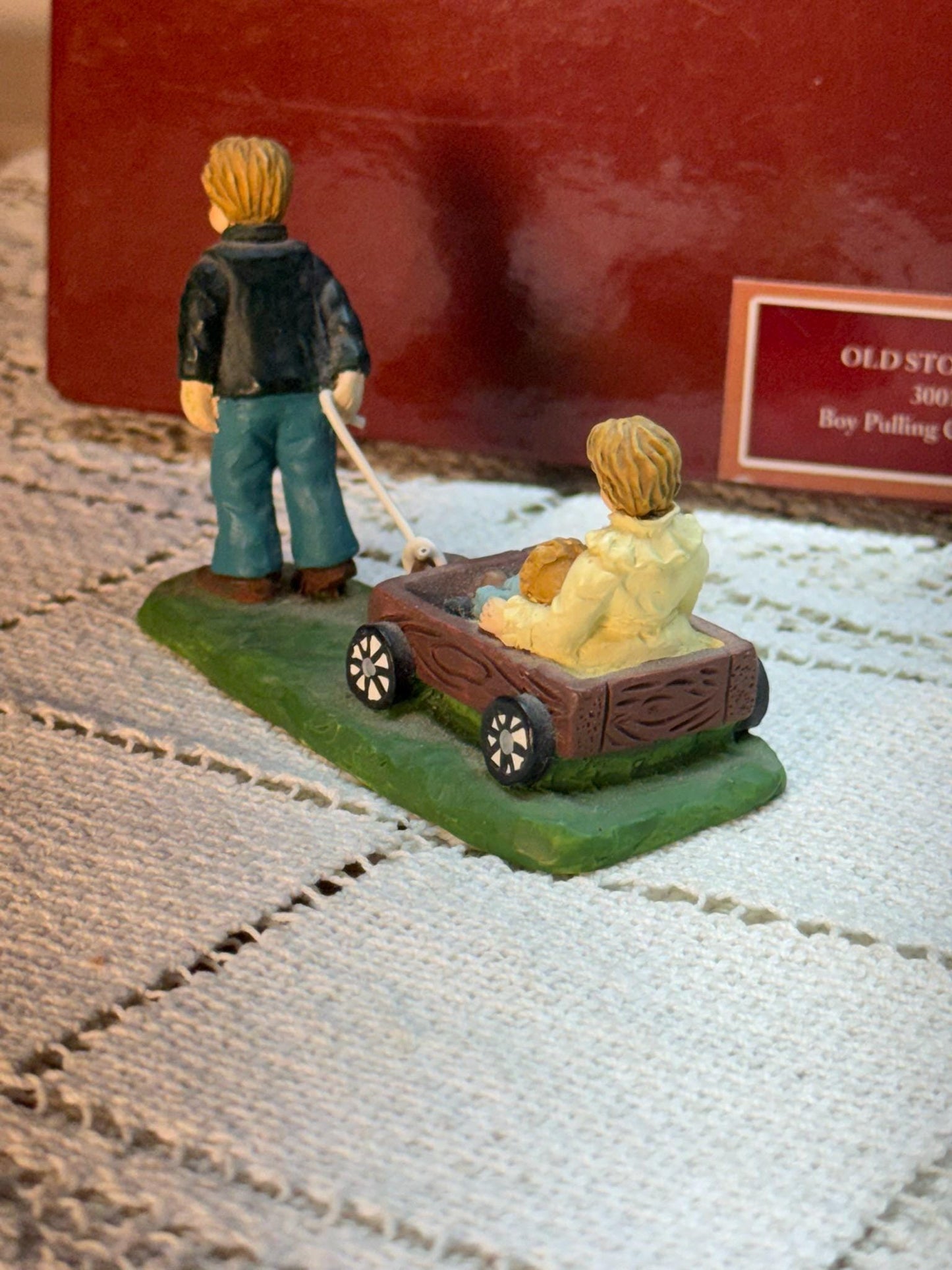 Lang & Wise Folk Art Villages of Old Stonington Man Pulling Cart with Baby Figurine