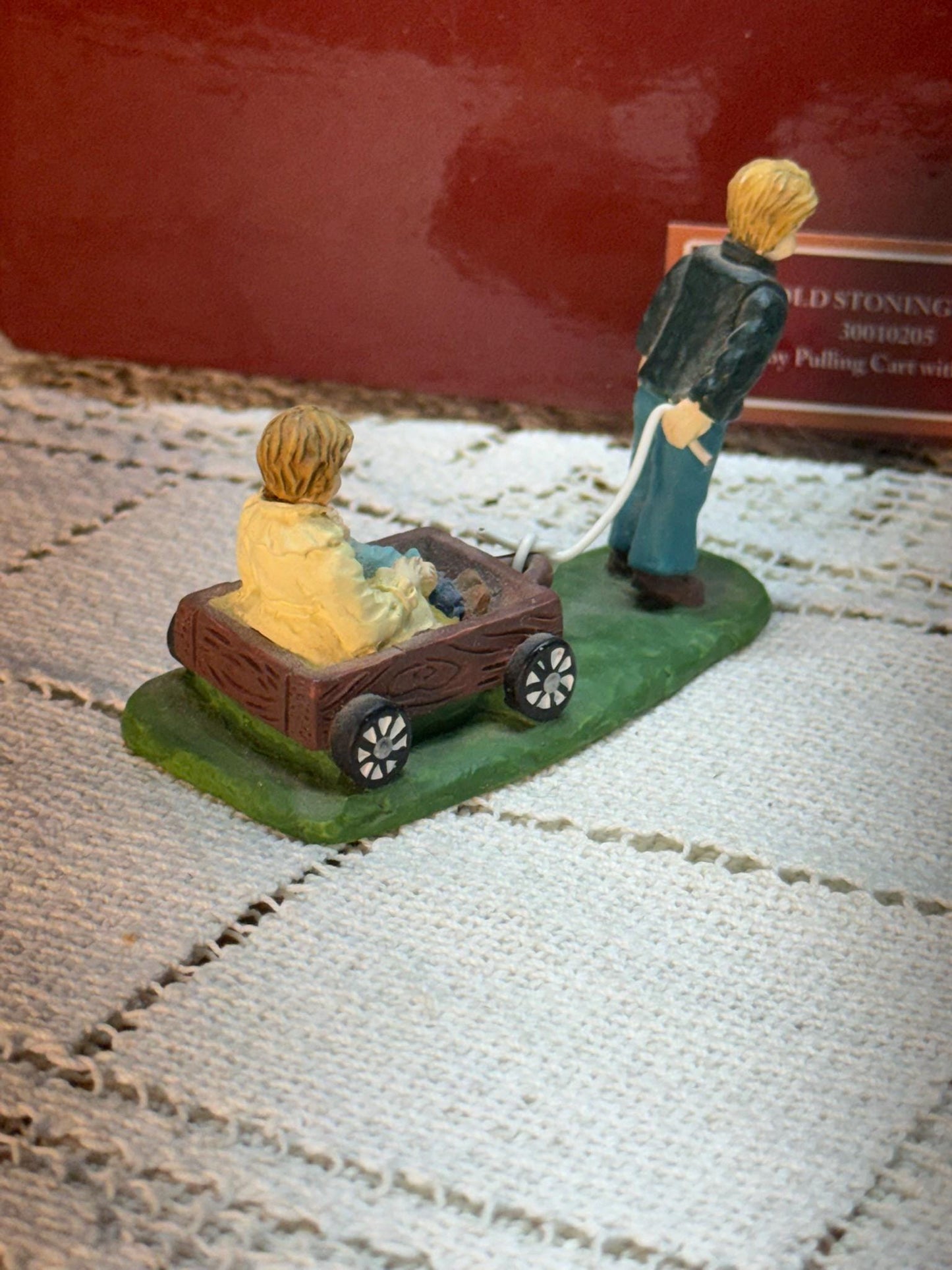 Lang & Wise Folk Art Villages of Old Stonington Man Pulling Cart with Baby Figurine