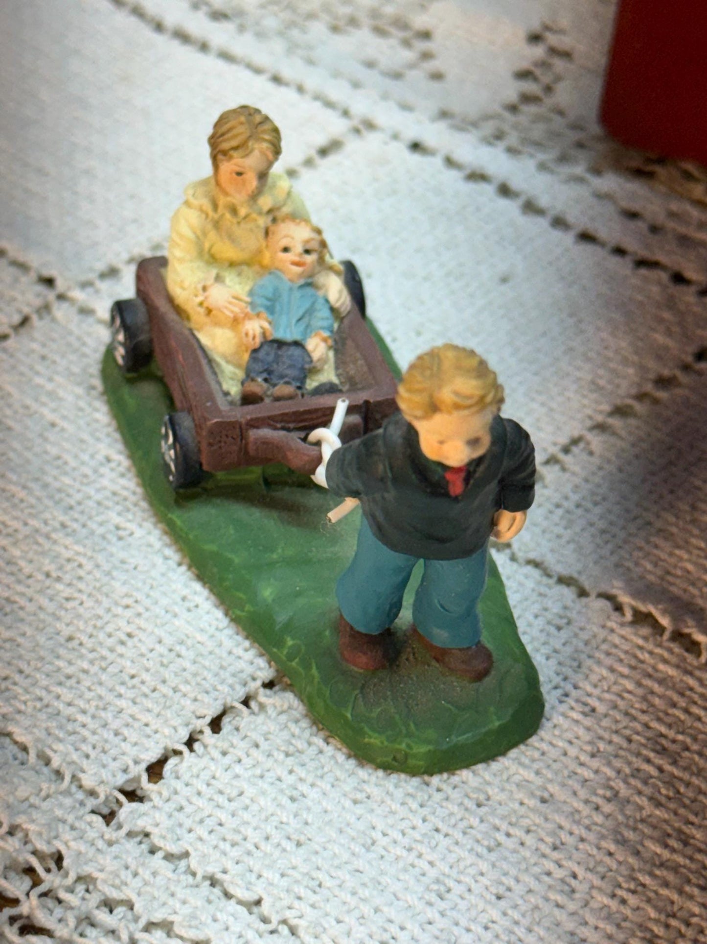 Lang & Wise Folk Art Villages of Old Stonington Man Pulling Cart with Baby Figurine