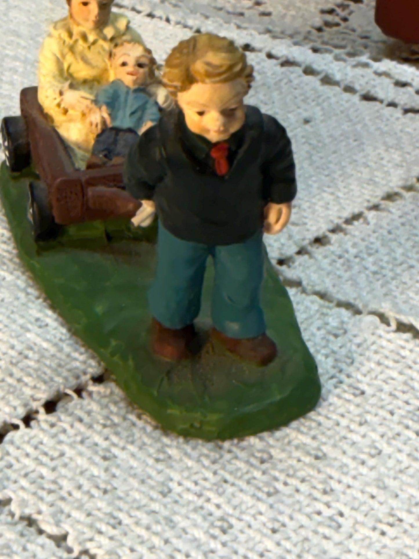 Lang & Wise Folk Art Villages of Old Stonington Man Pulling Cart with Baby Figurine