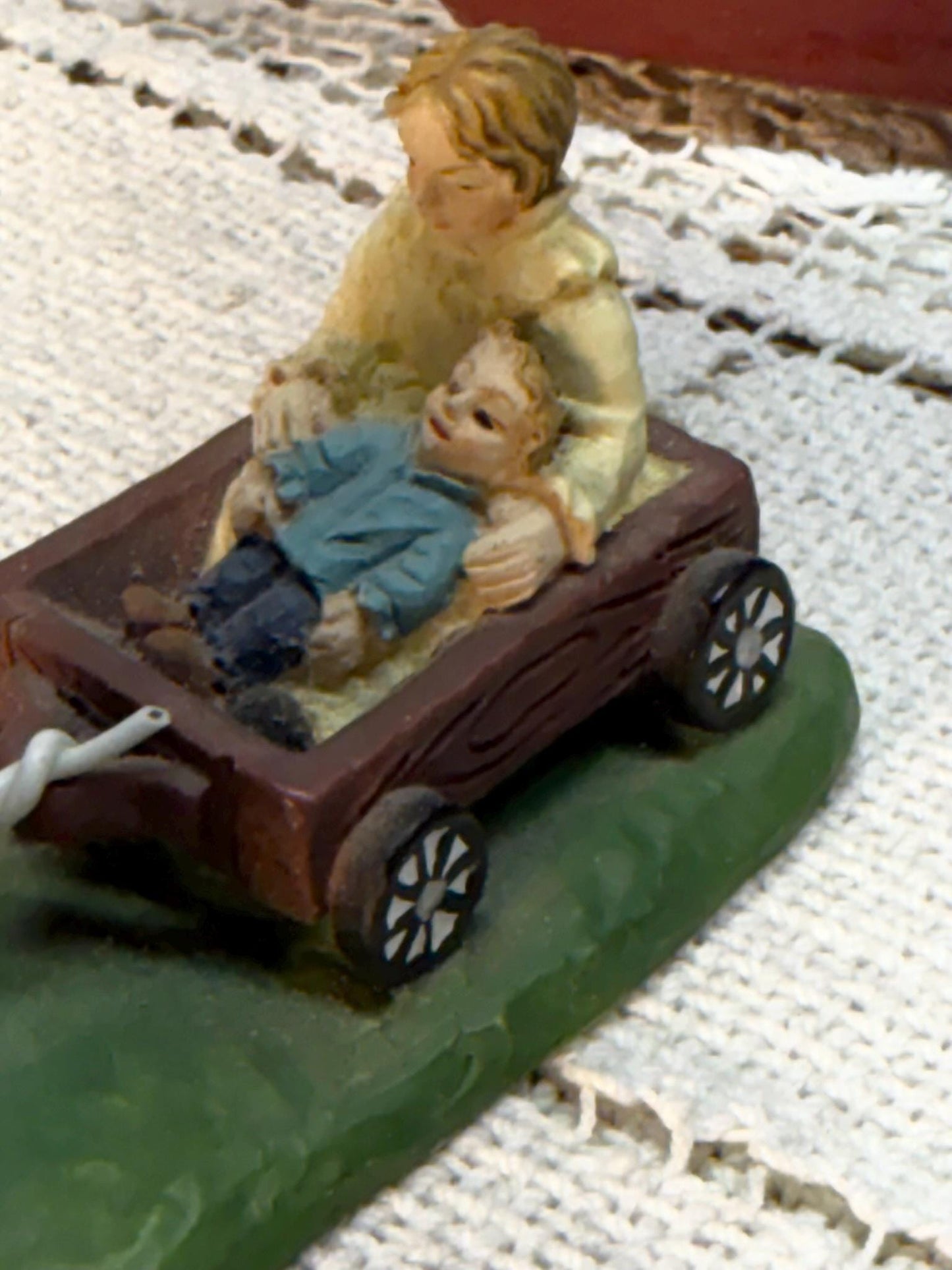 Lang & Wise Folk Art Villages of Old Stonington Man Pulling Cart with Baby Figurine