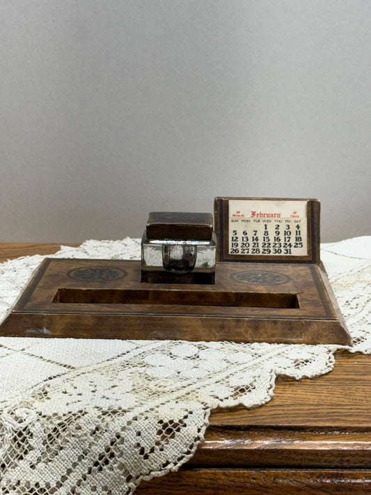 A. L. Reed Perpetual Calendar, Ink Well, and Pen Rest Desk Set