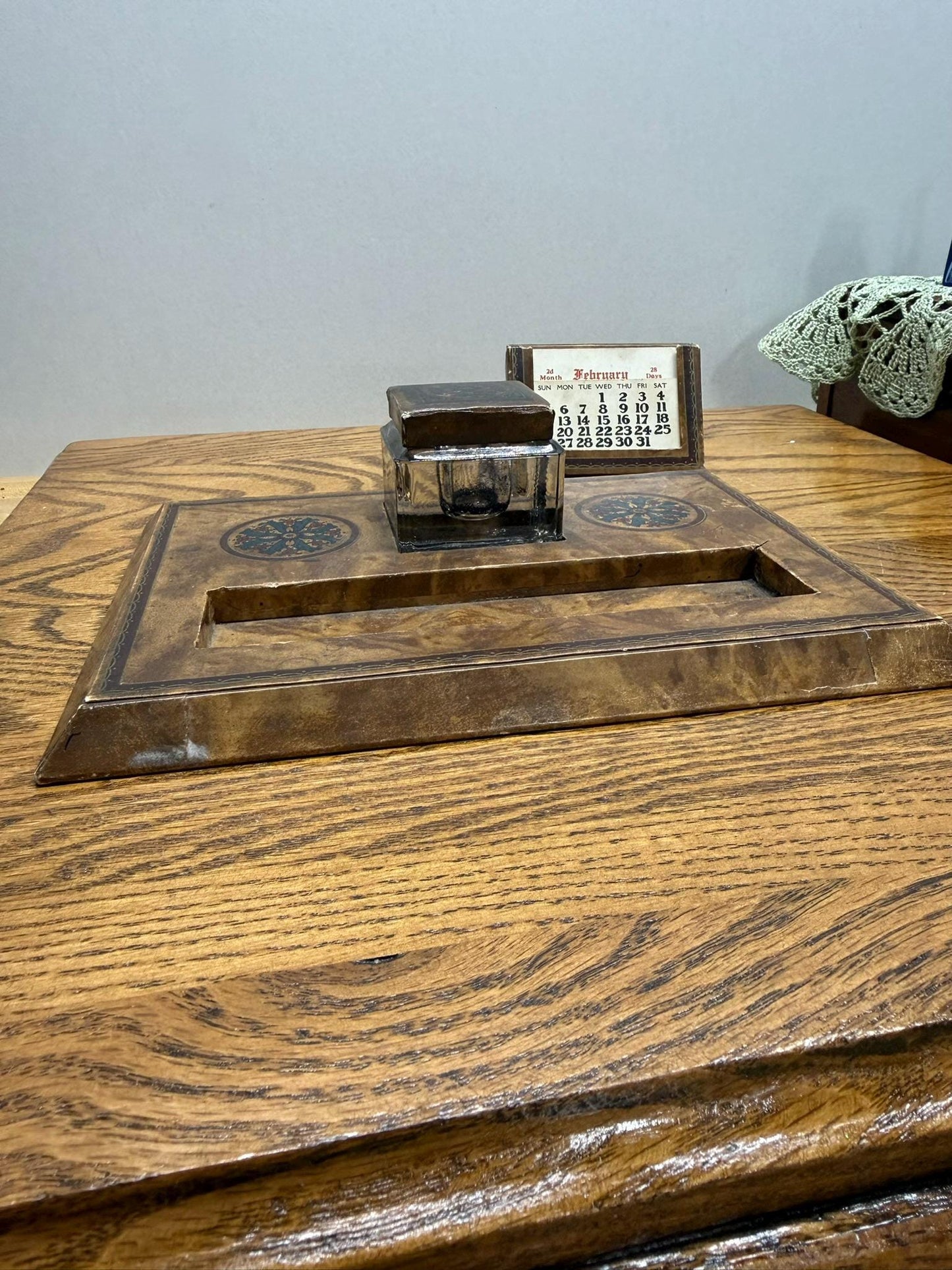 A. L. Reed Perpetual Calendar, Ink Well, and Pen Rest Desk Set