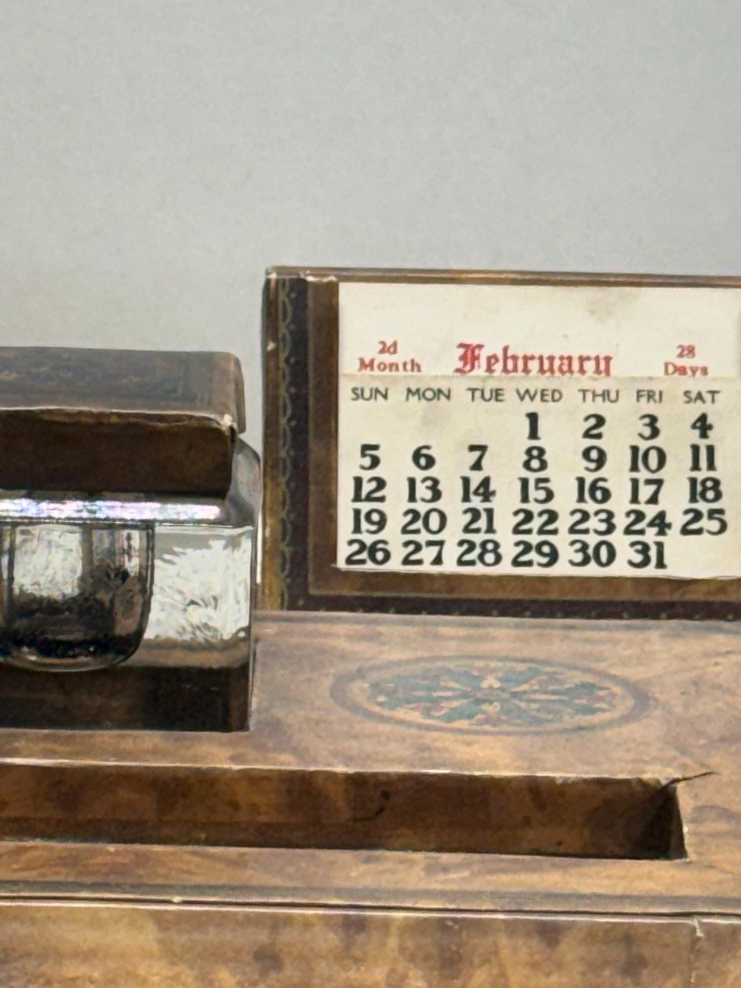 A. L. Reed Perpetual Calendar, Ink Well, and Pen Rest Desk Set
