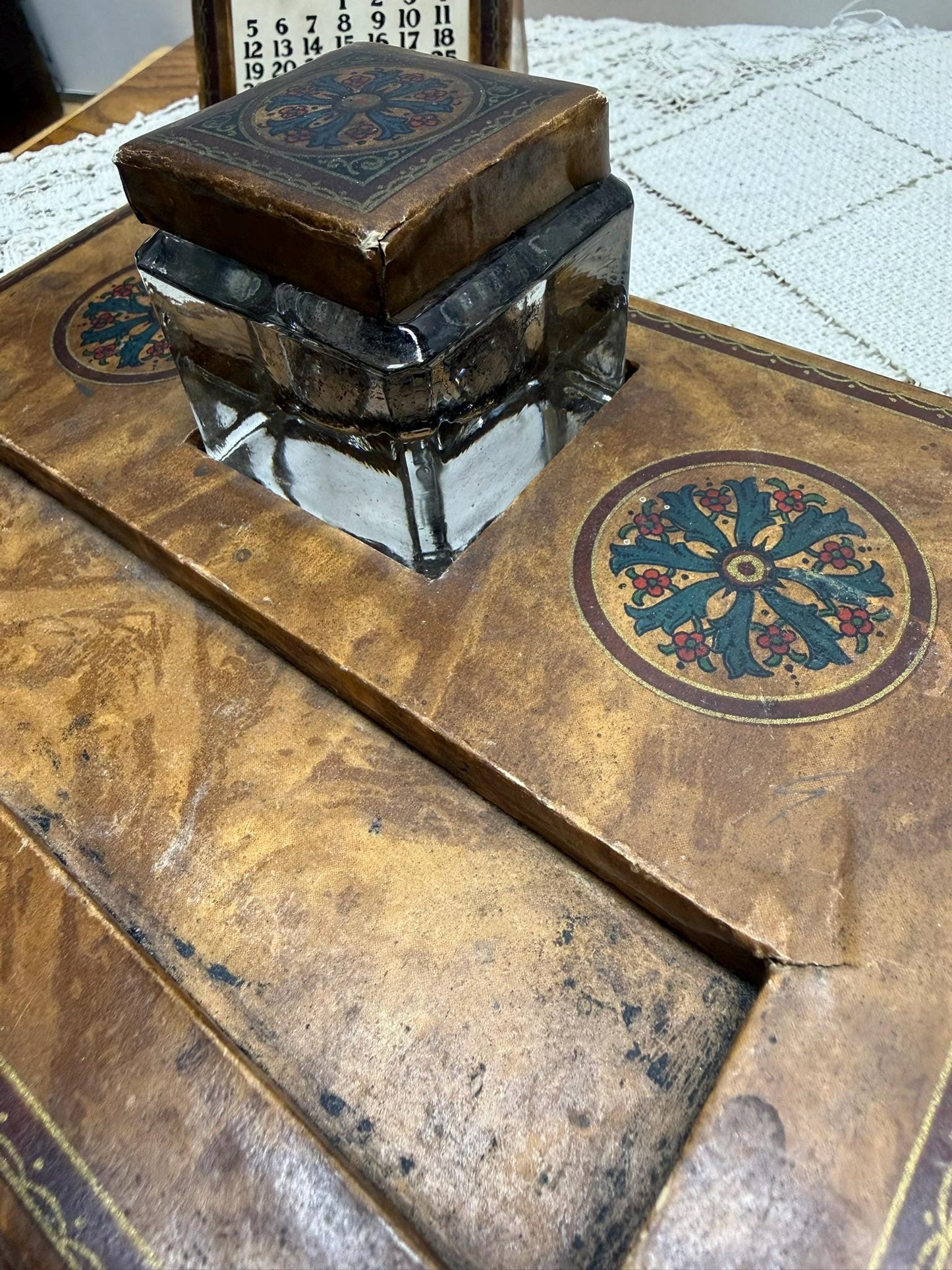 A. L. Reed Perpetual Calendar, Ink Well, and Pen Rest Desk Set