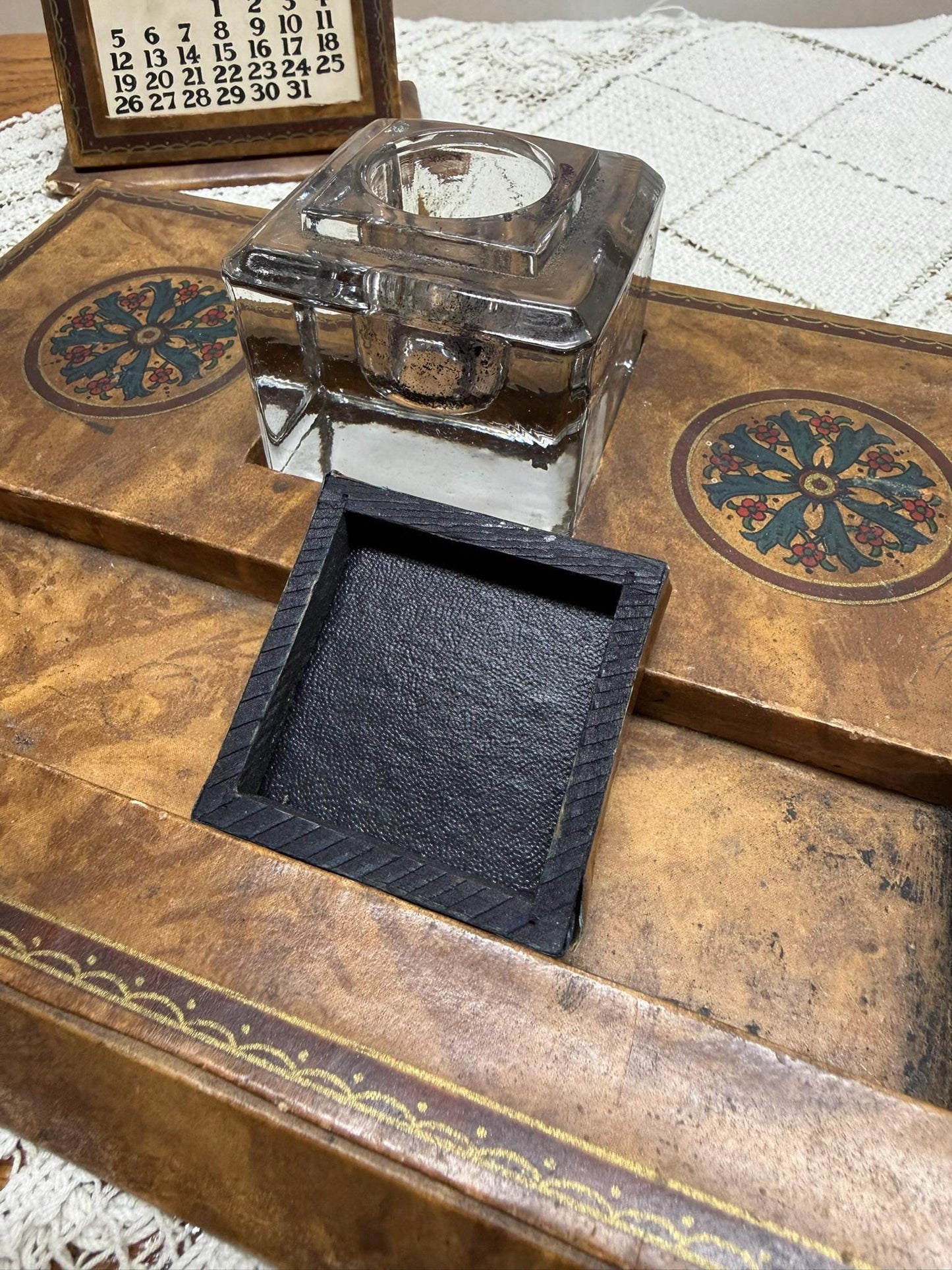 A. L. Reed Perpetual Calendar, Ink Well, and Pen Rest Desk Set