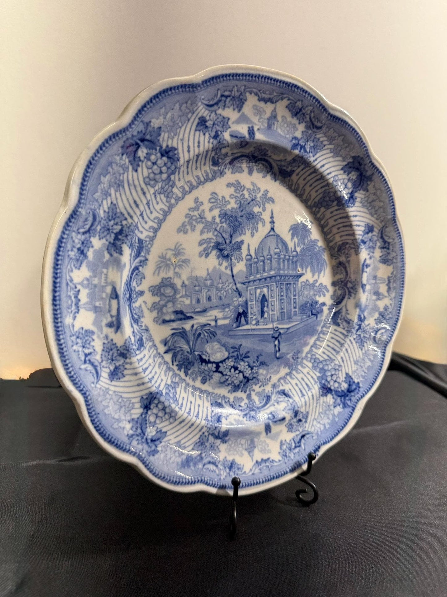 Blue and White Transferware Plate featuring "Tombs near Etaya on the Jumna River."