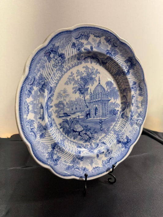 Blue and White Transferware Plate featuring "Tombs near Etaya on the Jumna River."