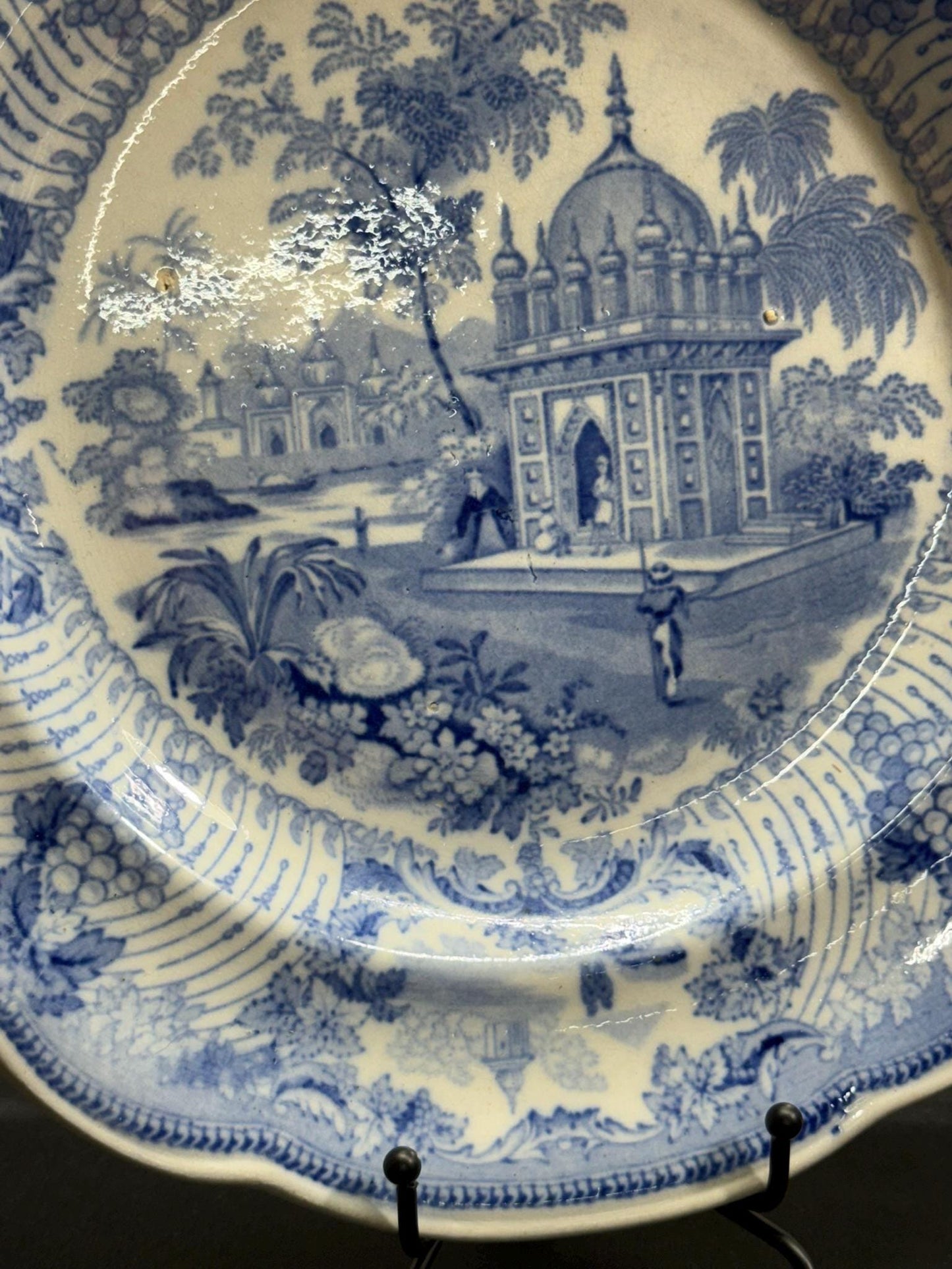 Blue and White Transferware Plate featuring "Tombs near Etaya on the Jumna River."