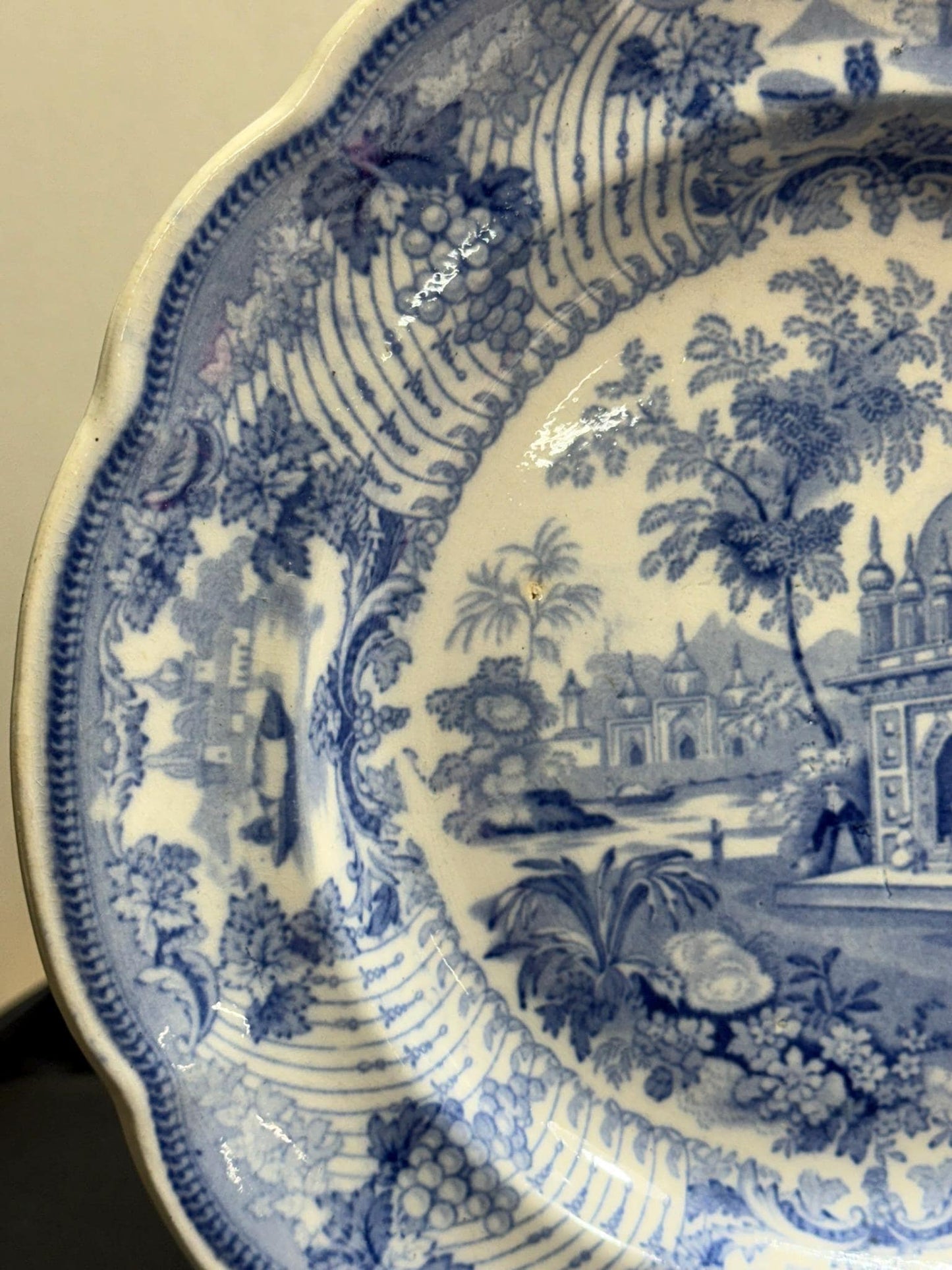 Blue and White Transferware Plate featuring "Tombs near Etaya on the Jumna River."