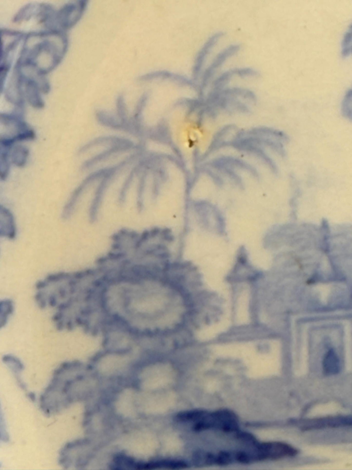 Blue and White Transferware Plate featuring "Tombs near Etaya on the Jumna River."