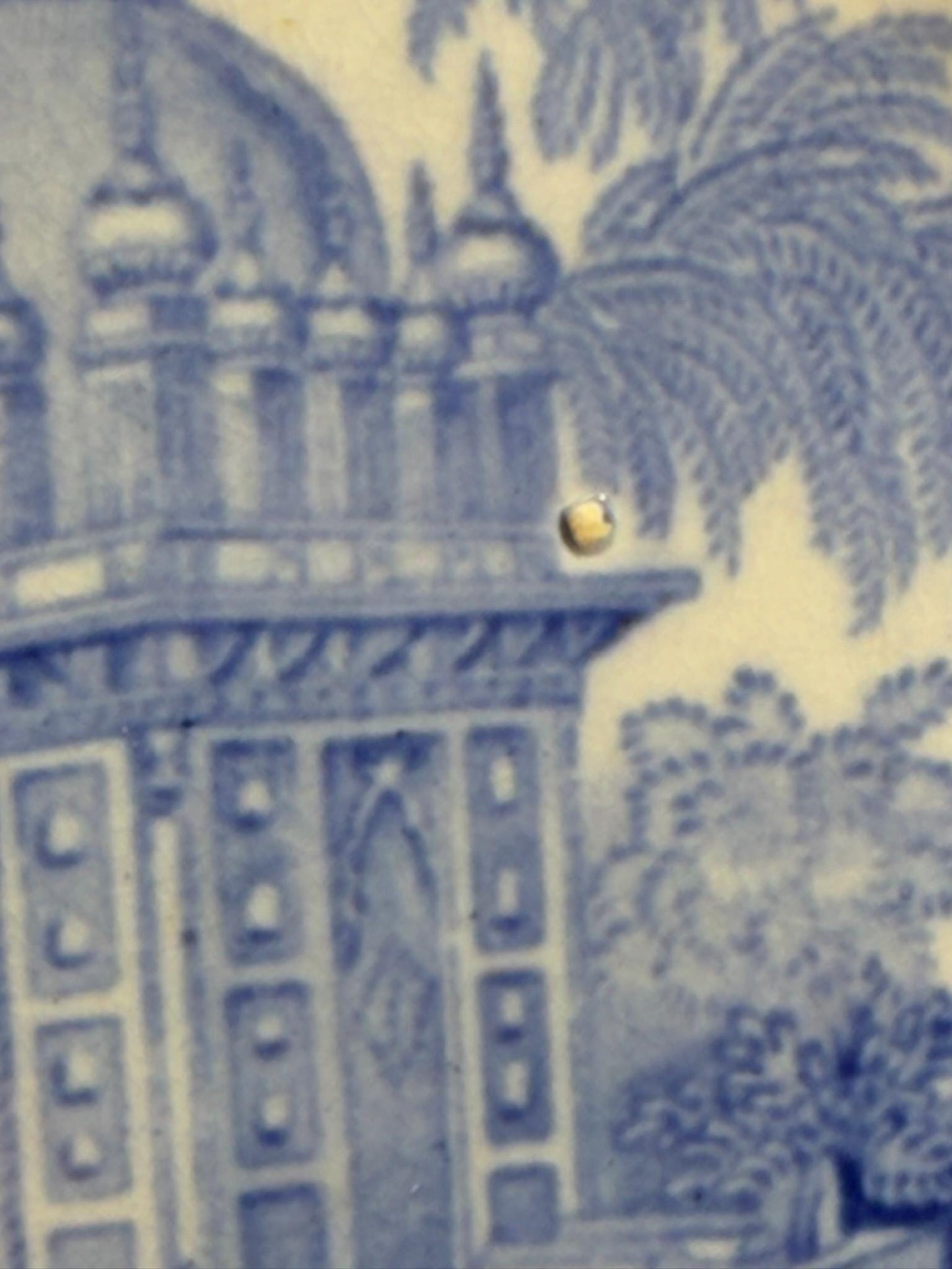 Blue and White Transferware Plate featuring "Tombs near Etaya on the Jumna River."