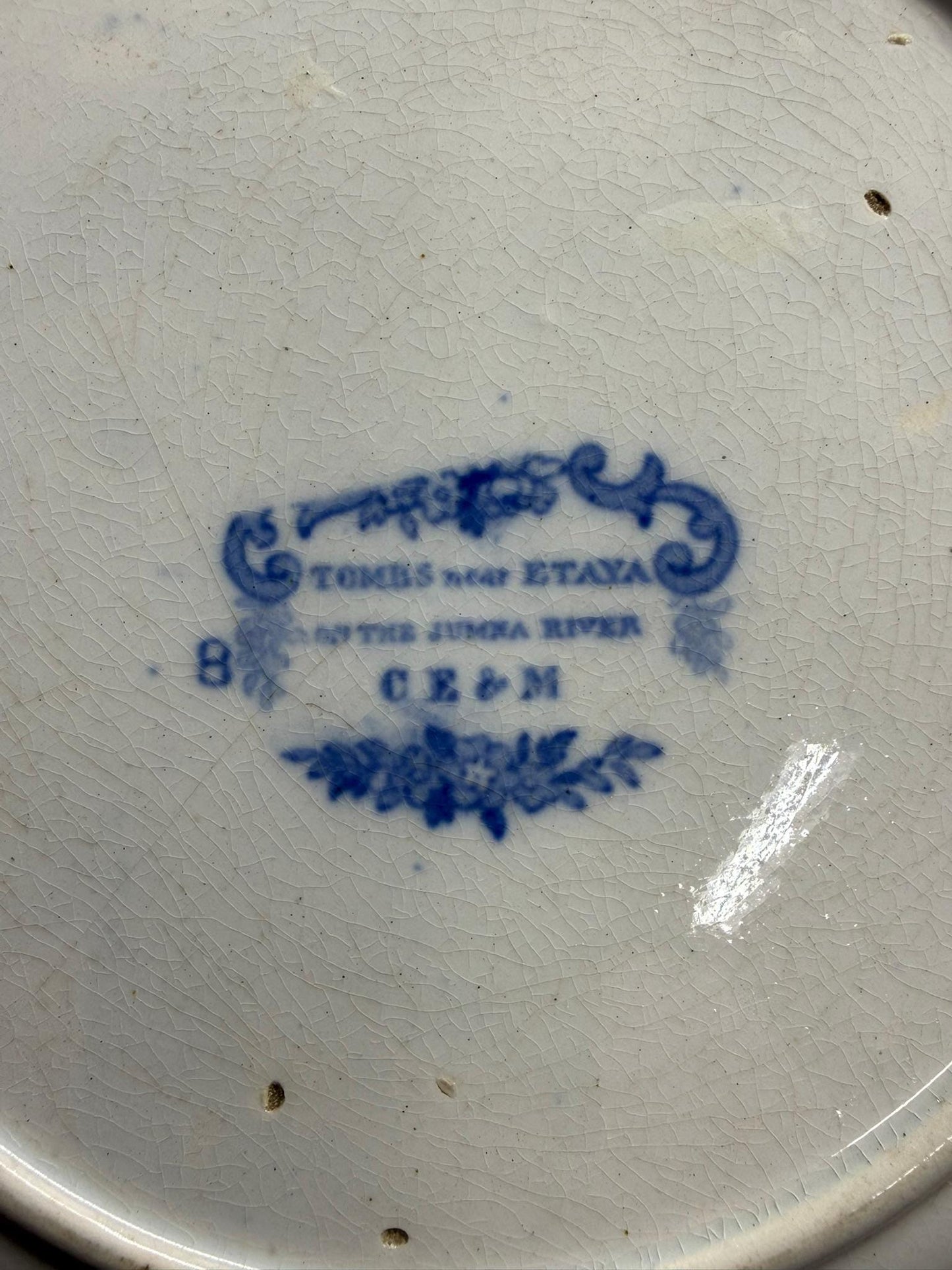 Blue and White Transferware Plate featuring "Tombs near Etaya on the Jumna River."