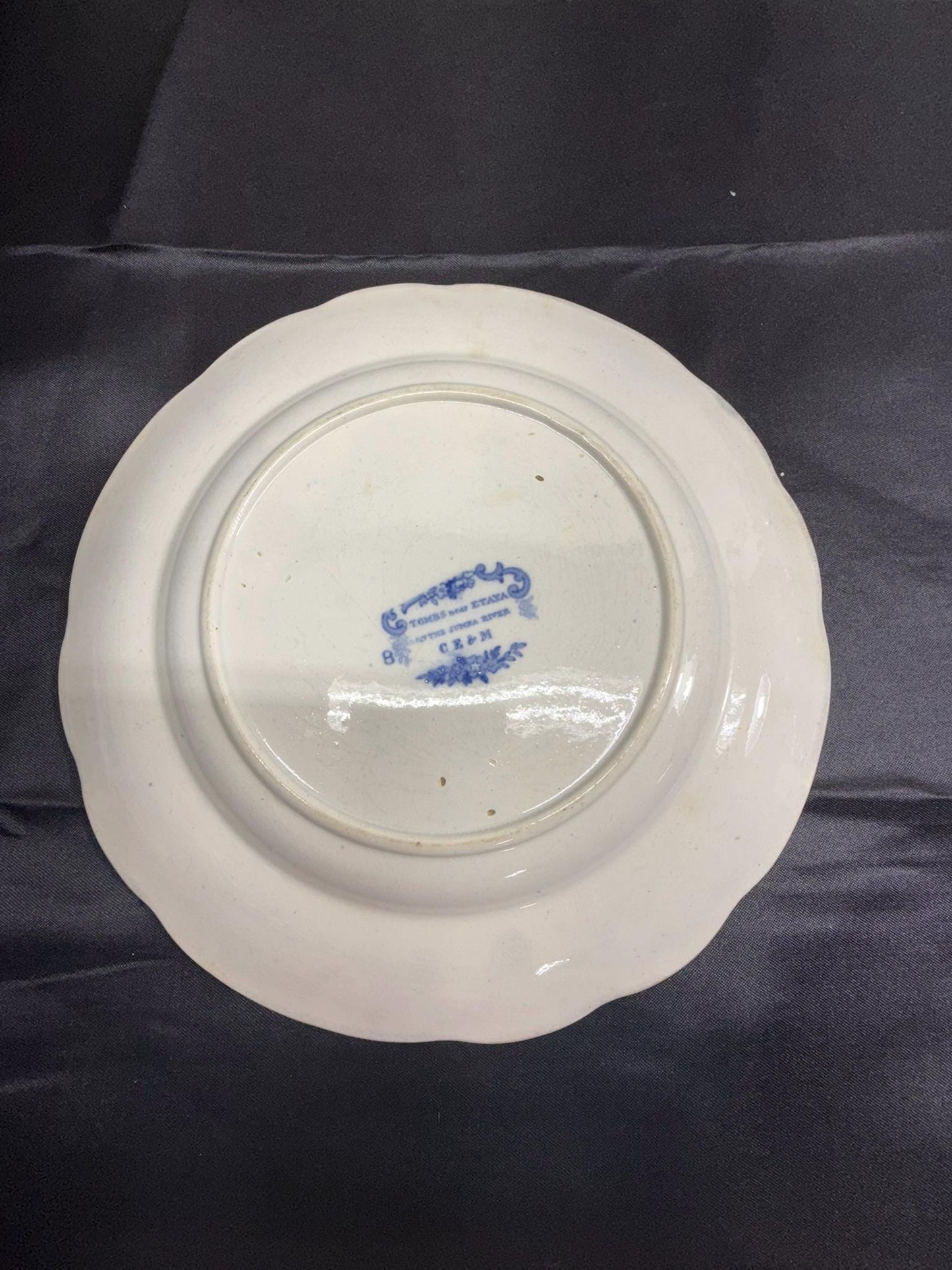 Blue and White Transferware Plate featuring "Tombs near Etaya on the Jumna River."