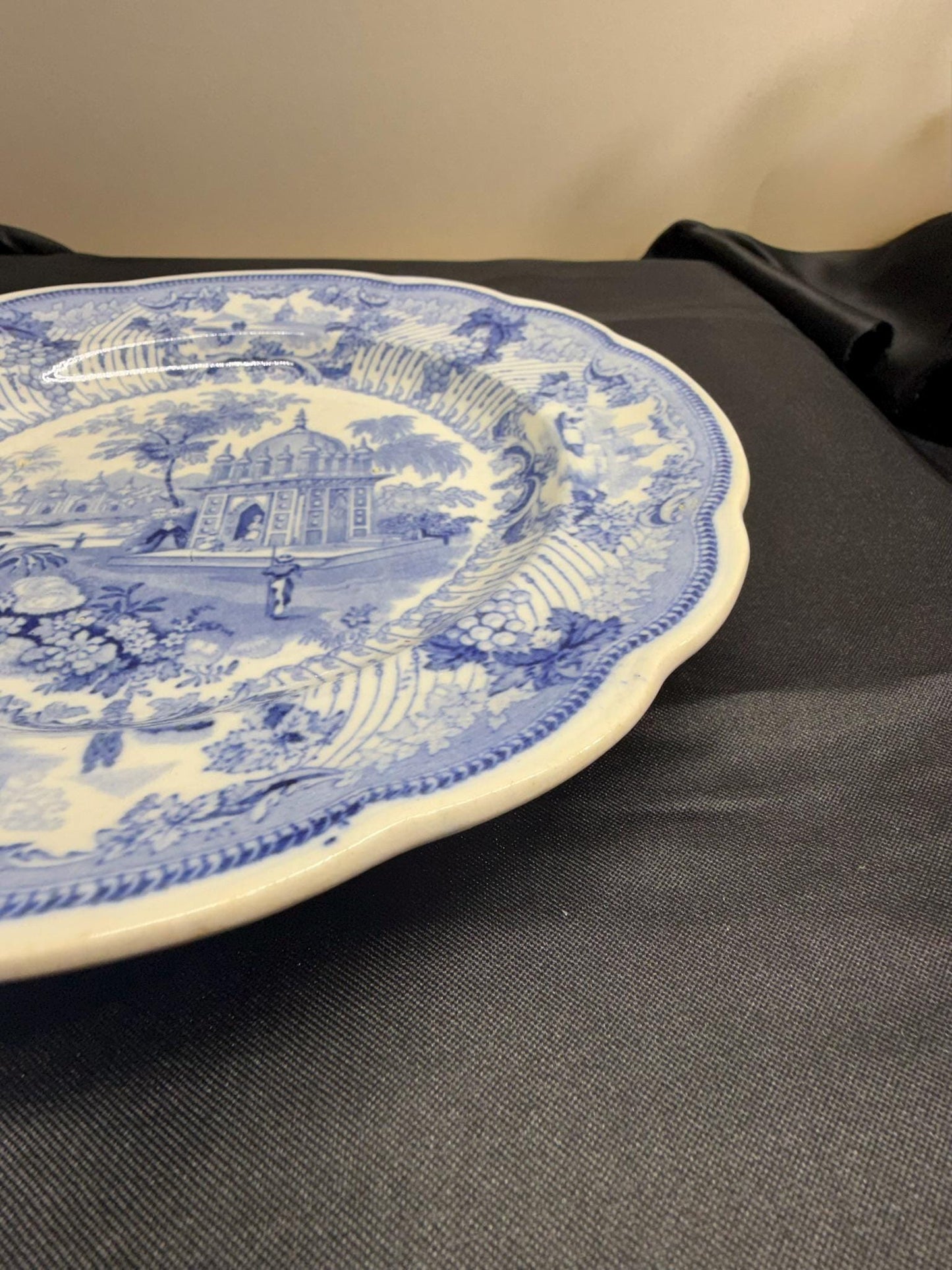 Blue and White Transferware Plate featuring "Tombs near Etaya on the Jumna River."