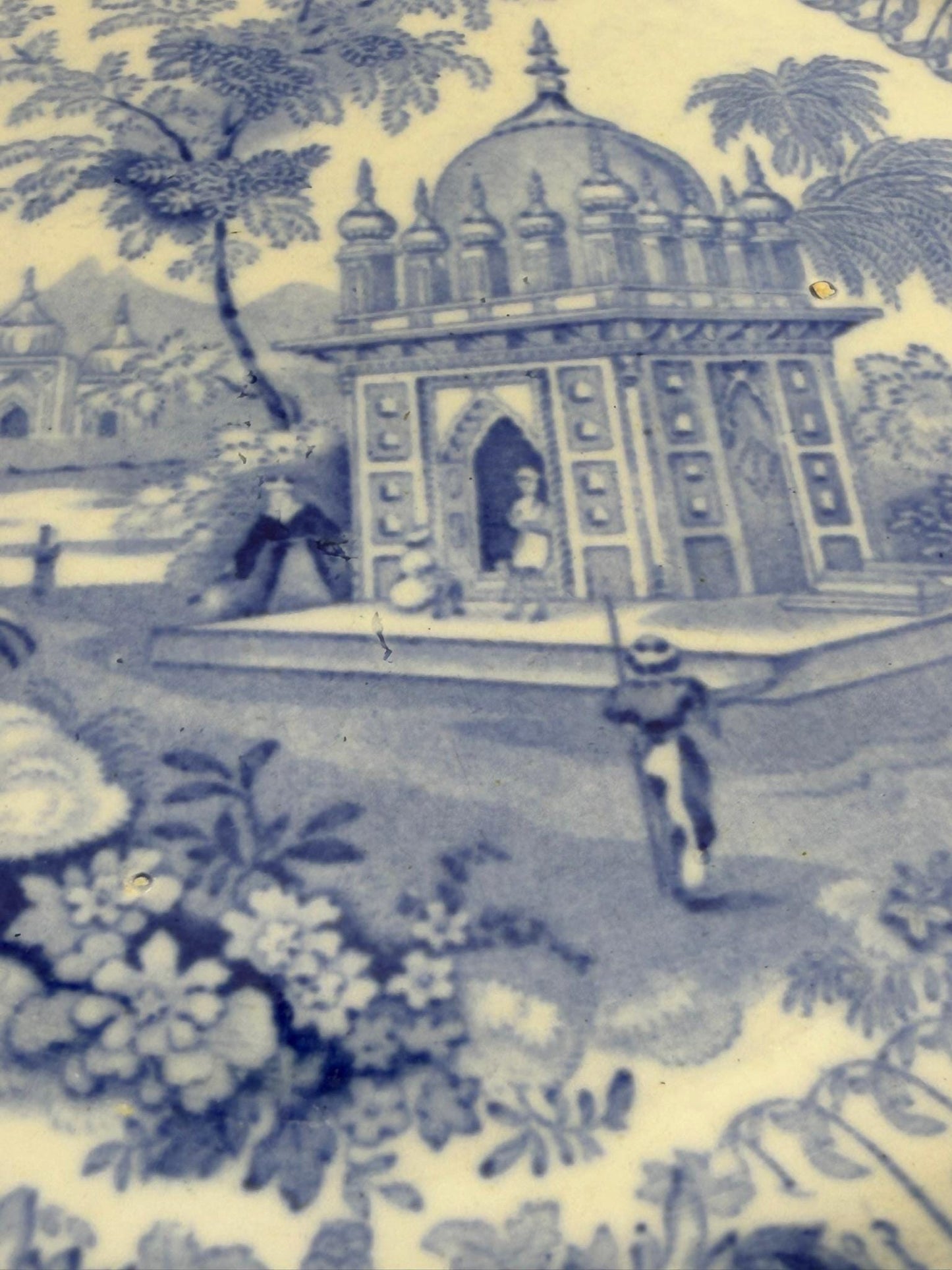 Blue and White Transferware Plate featuring "Tombs near Etaya on the Jumna River."