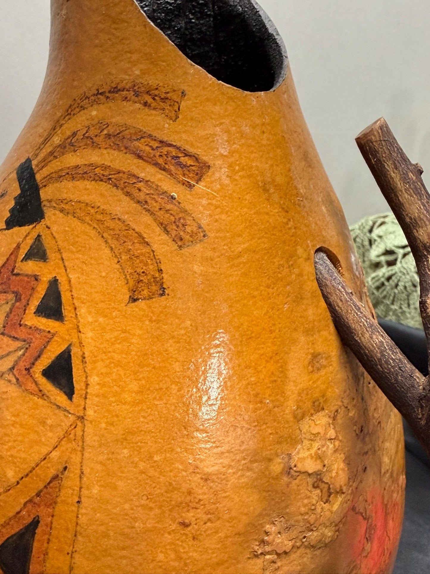 Hand-Painted Gourd Jug featuring a Southwest-Style Musician