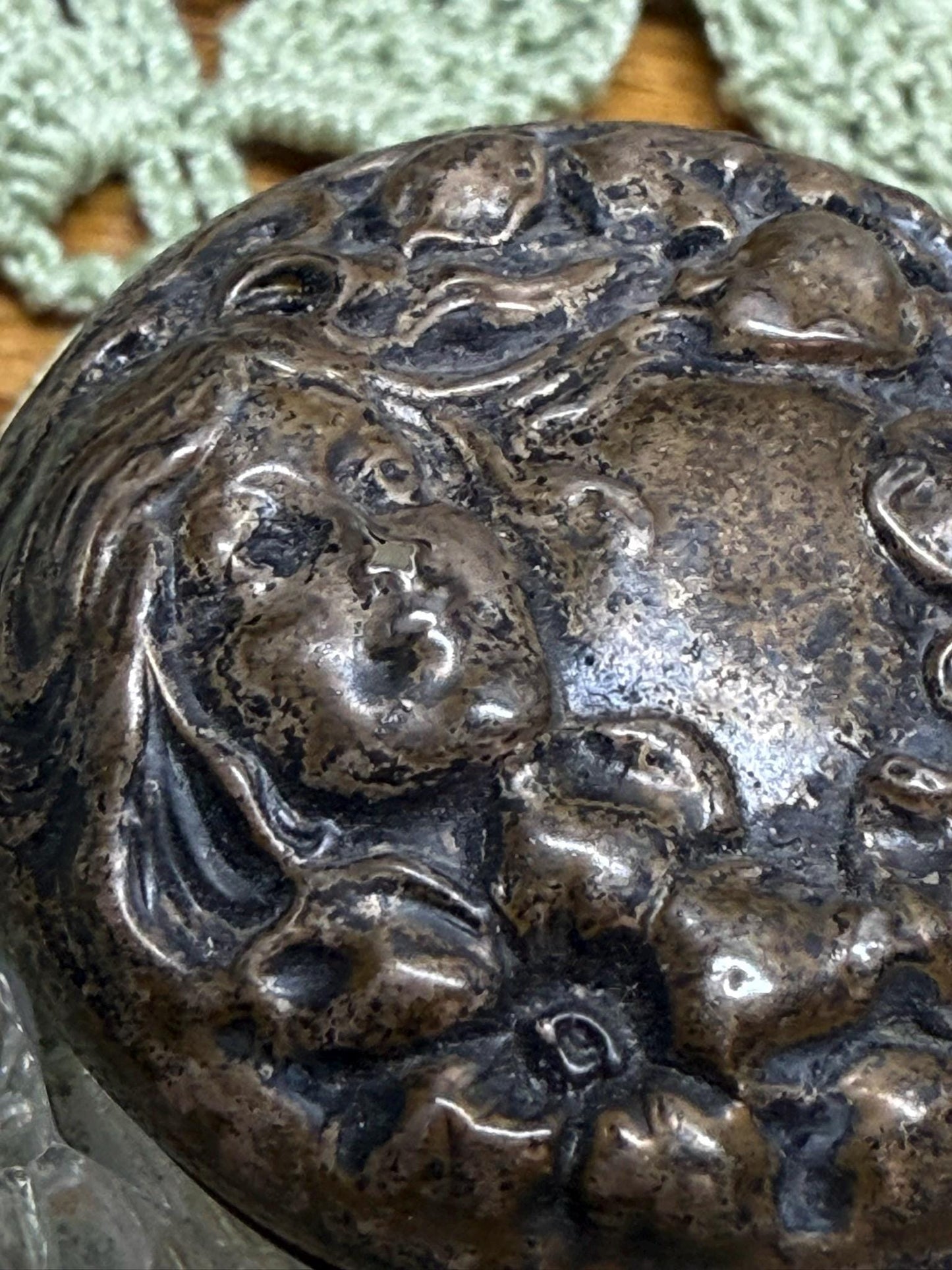 Art Nouveau Sterling Silver Repousse Vanity Jar