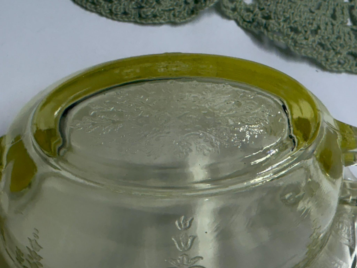 Anchor Hocking 1930s Princess Pattern Topaz Yellow Cream and Sugar Set