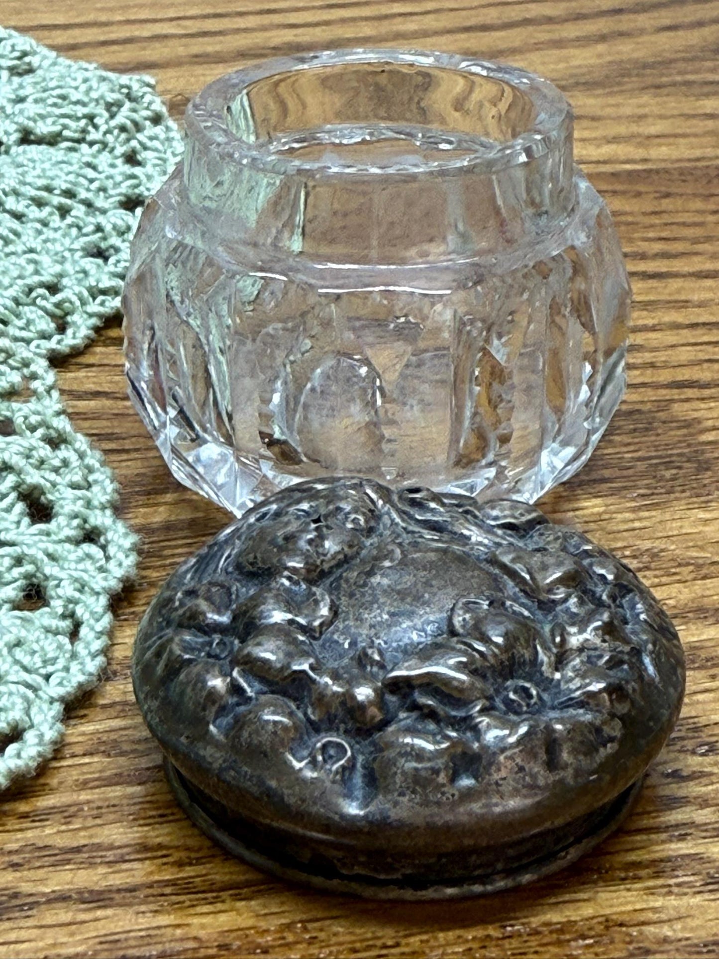 Art Nouveau Sterling Silver Repousse Vanity Jar