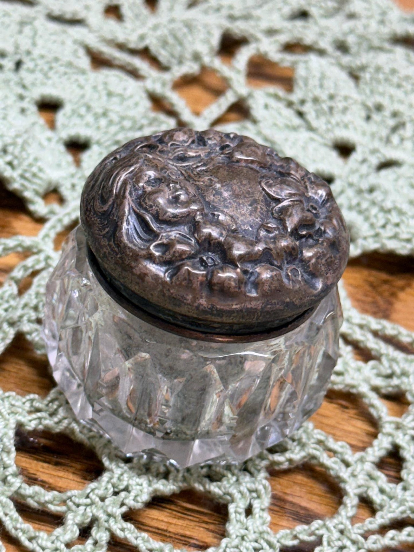 Art Nouveau Sterling Silver Repousse Vanity Jar