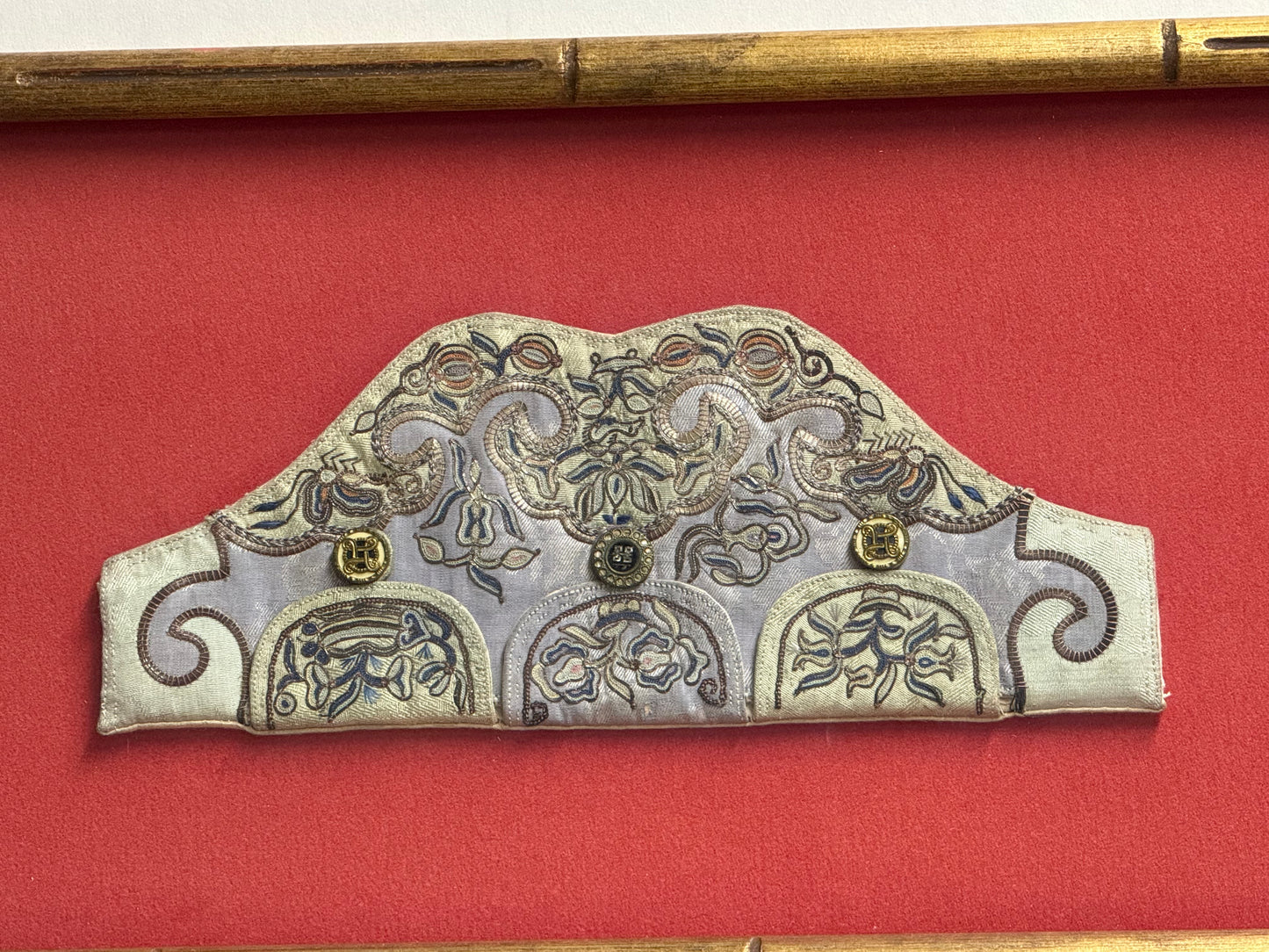 Antique Framed Chinese Embroidered Collar from the Late Qing Dynasty