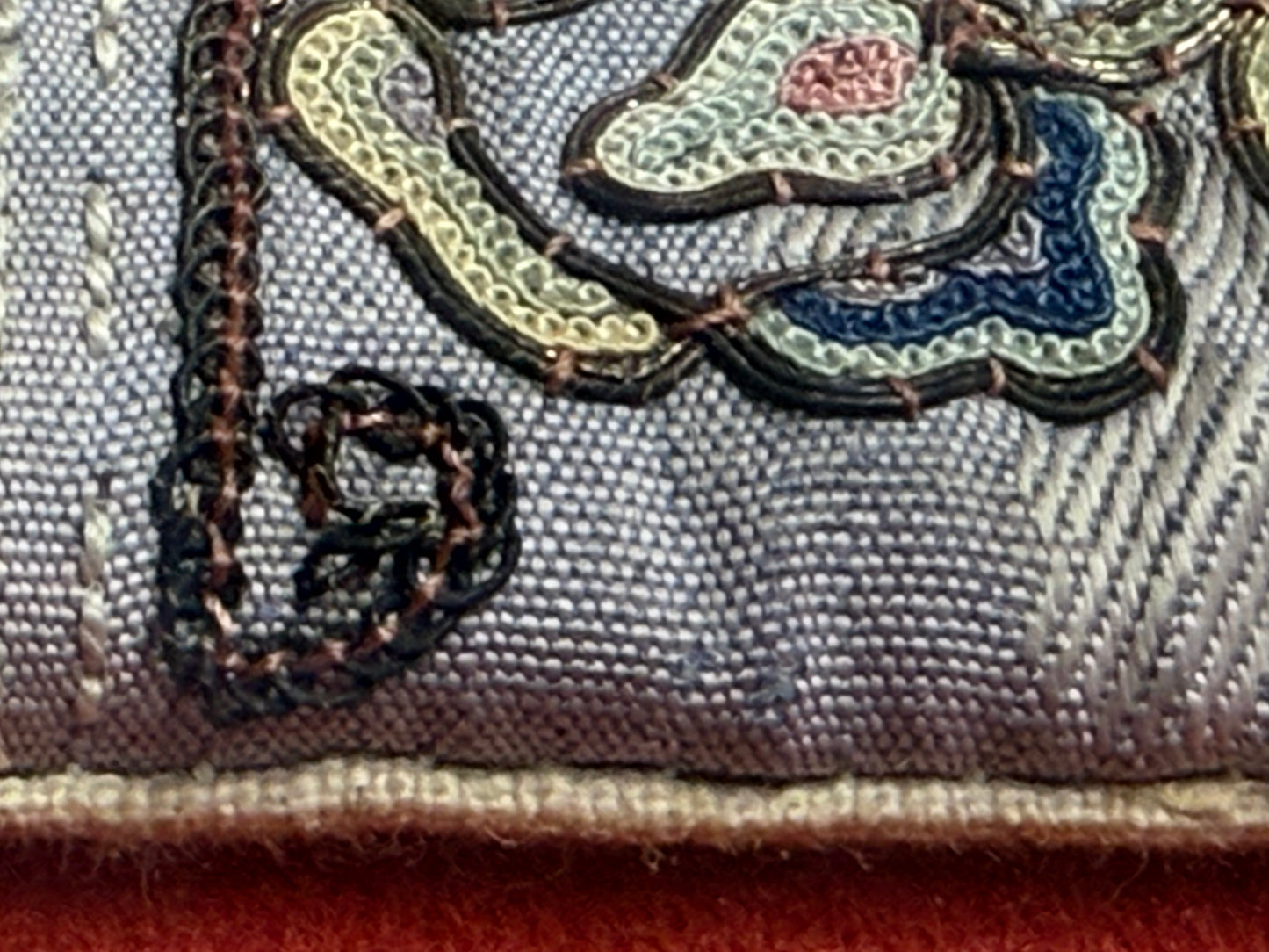 Antique Framed Chinese Embroidered Collar from the Late Qing Dynasty