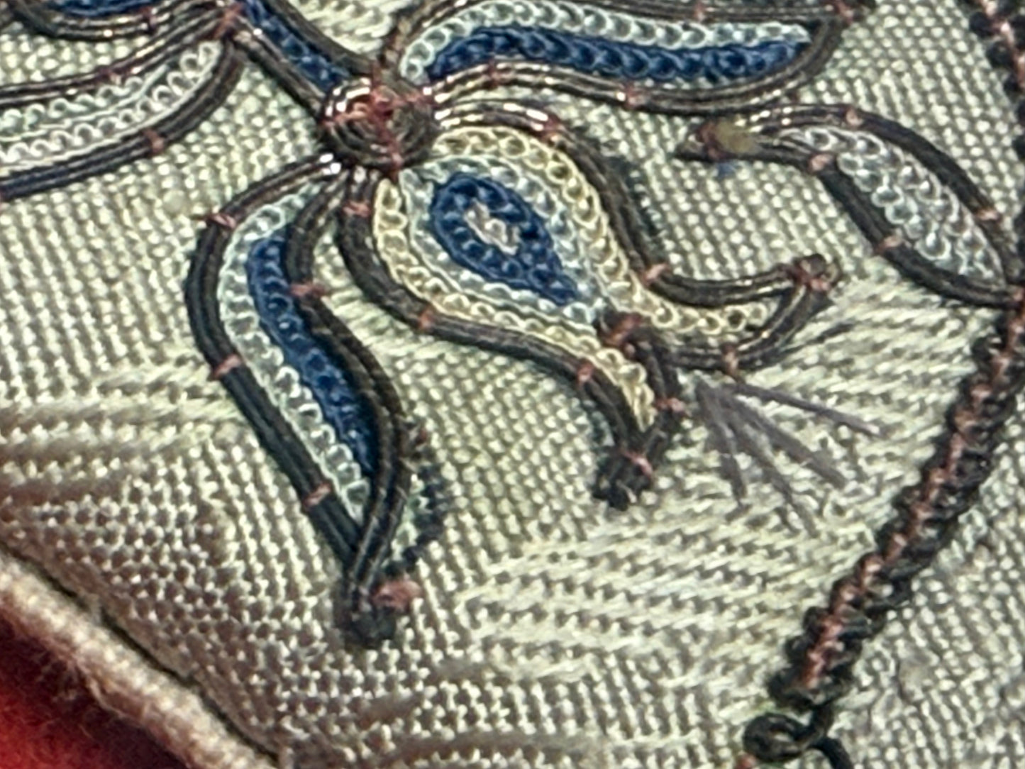 Antique Framed Chinese Embroidered Collar from the Late Qing Dynasty