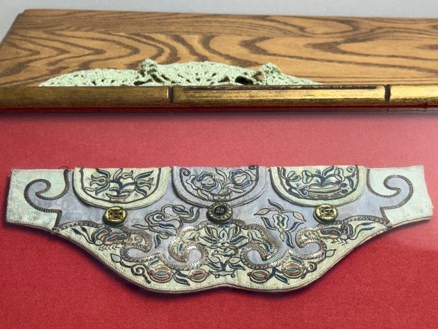 Antique Framed Chinese Embroidered Collar from the Late Qing Dynasty