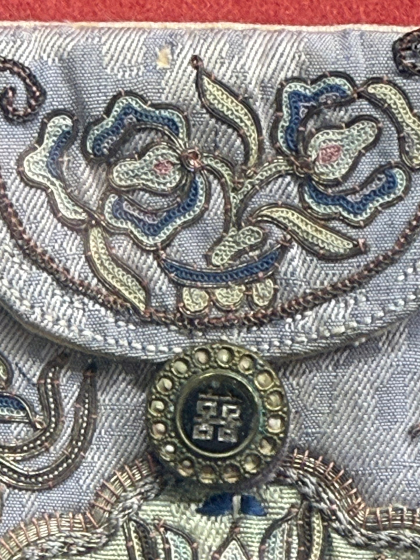 Antique Framed Chinese Embroidered Collar from the Late Qing Dynasty