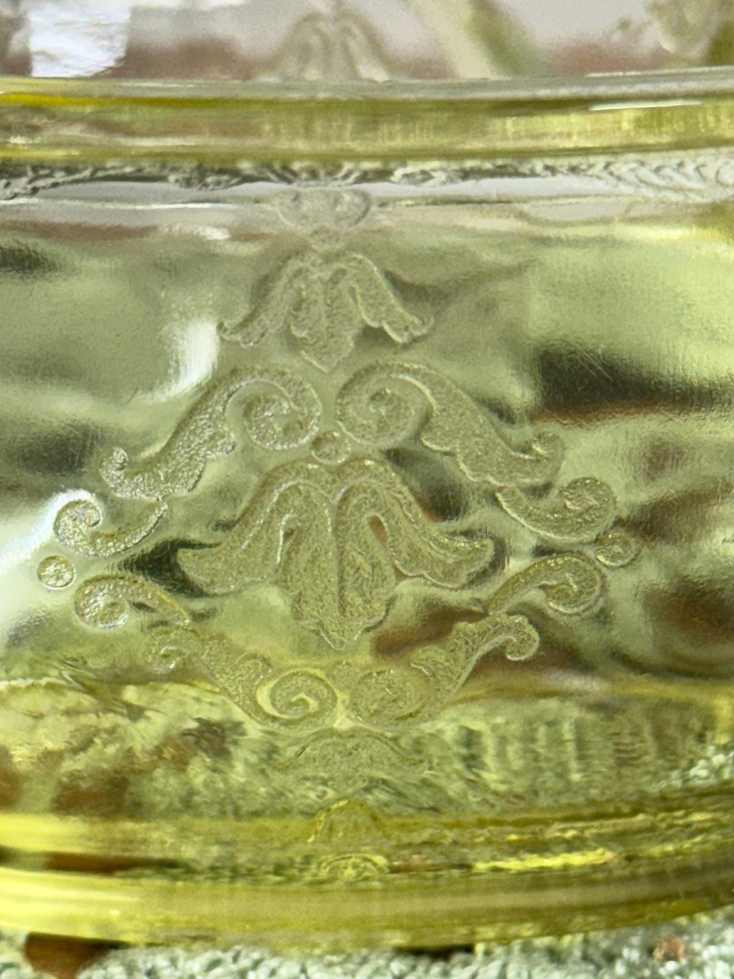 Anchor Hocking 1930s Princess Pattern Topaz Yellow Cream and Sugar Set