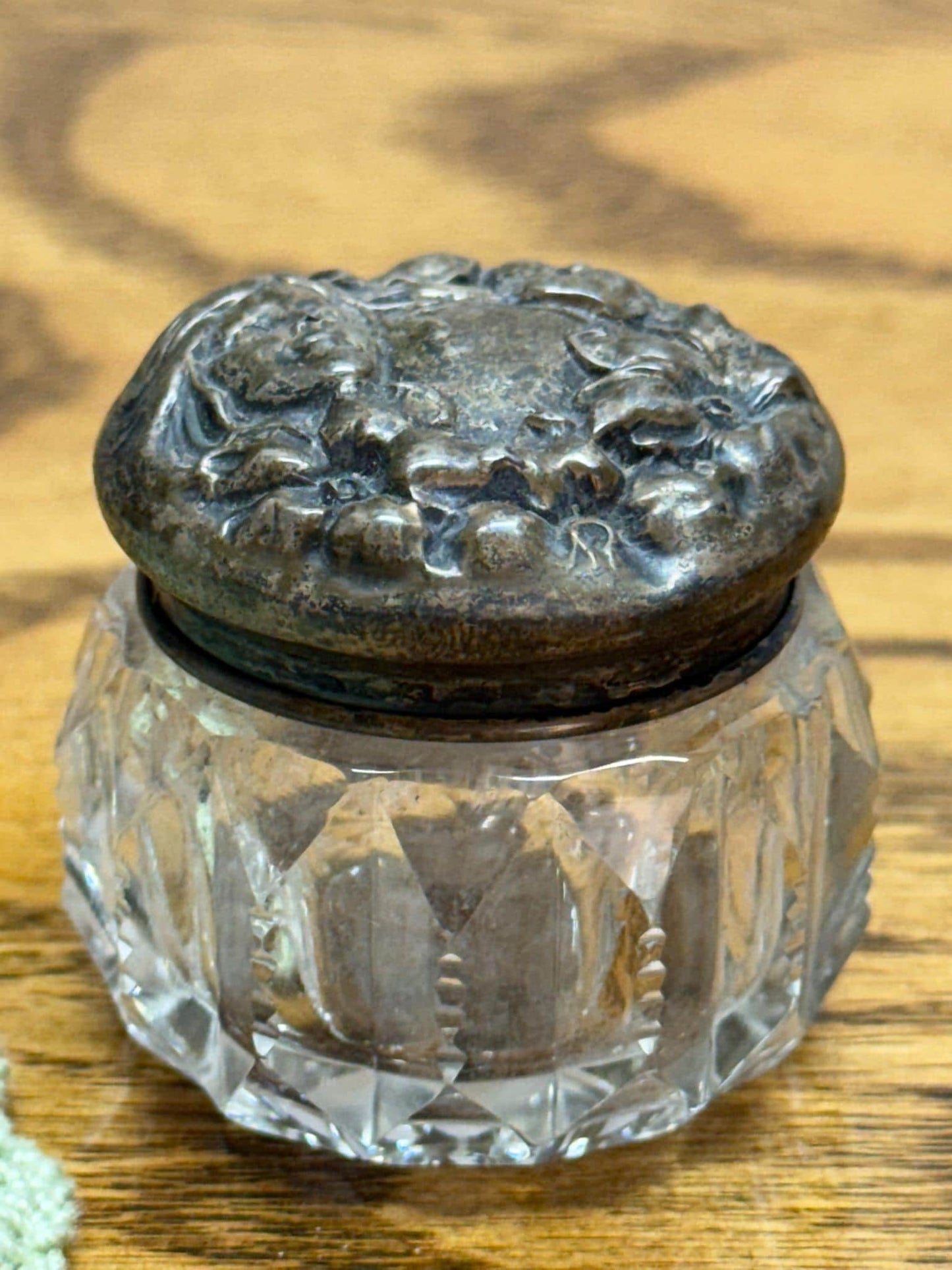 Art Nouveau Sterling Silver Repousse Vanity Jar