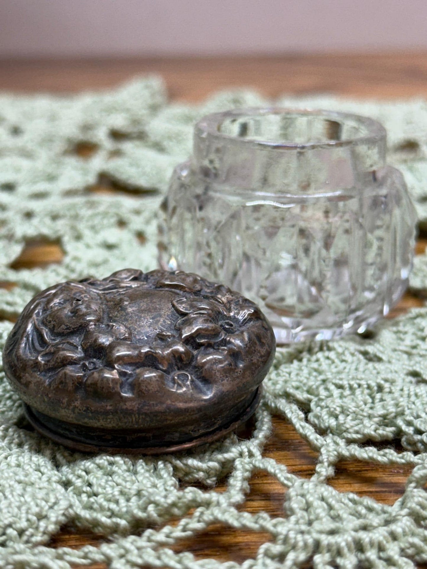 Art Nouveau Sterling Silver Repousse Vanity Jar